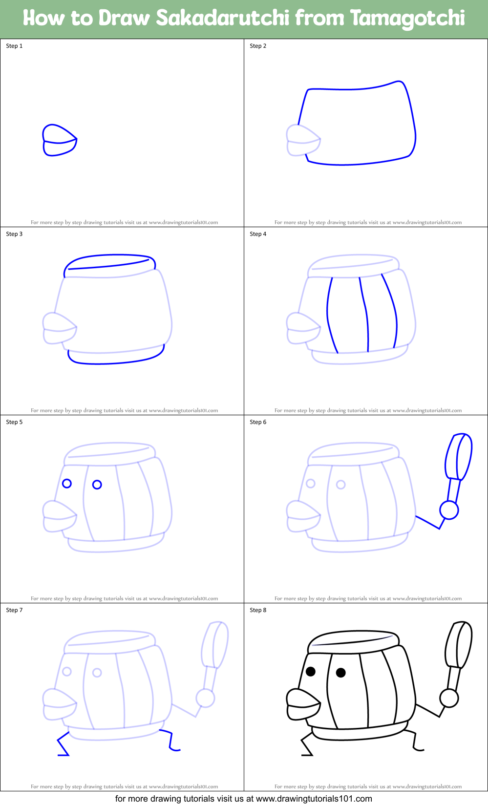 How to Draw Sakadarutchi from Tamagotchi Printable Step by Step