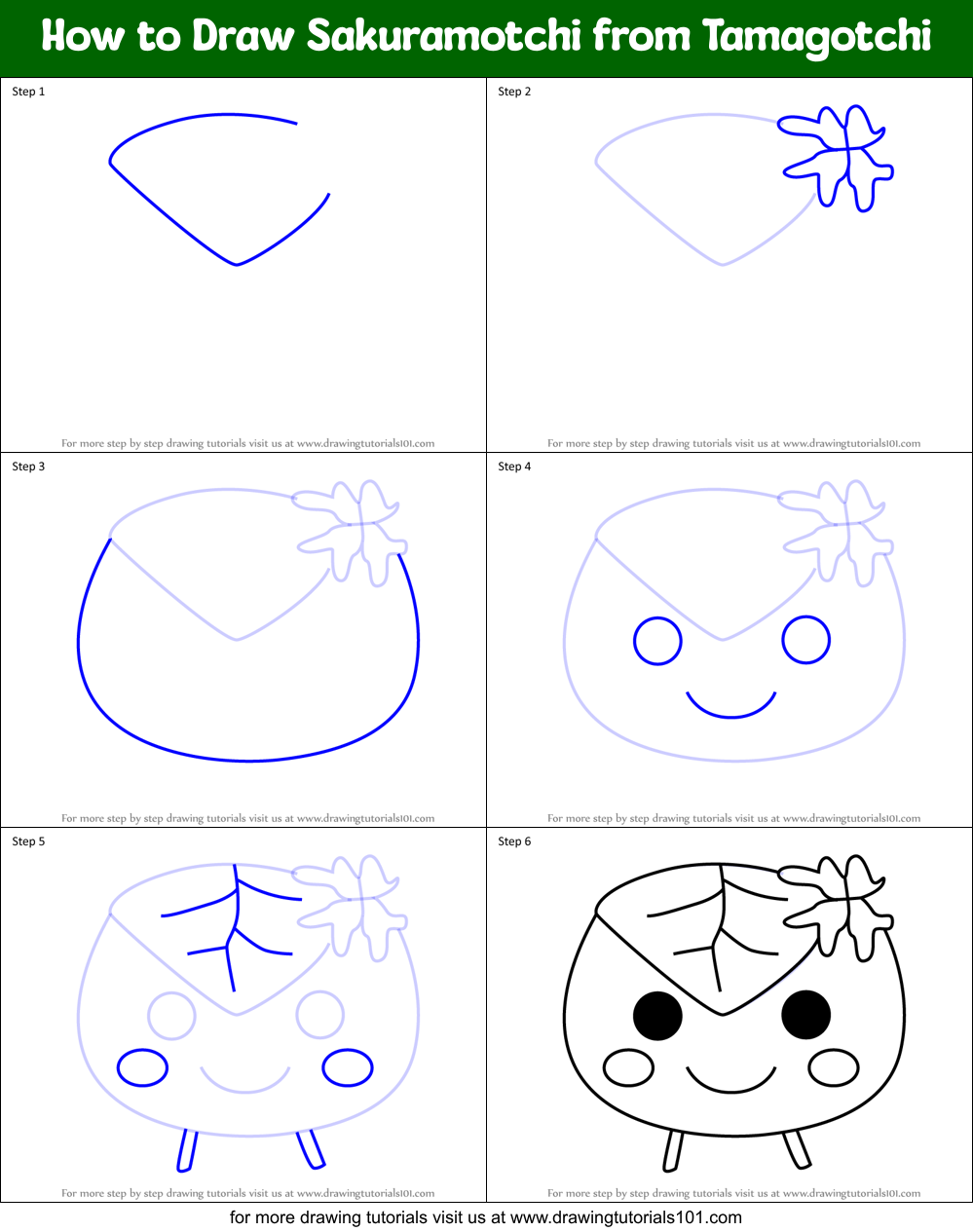 How to Draw Sakuramotchi from Tamagotchi Printable Step by Step