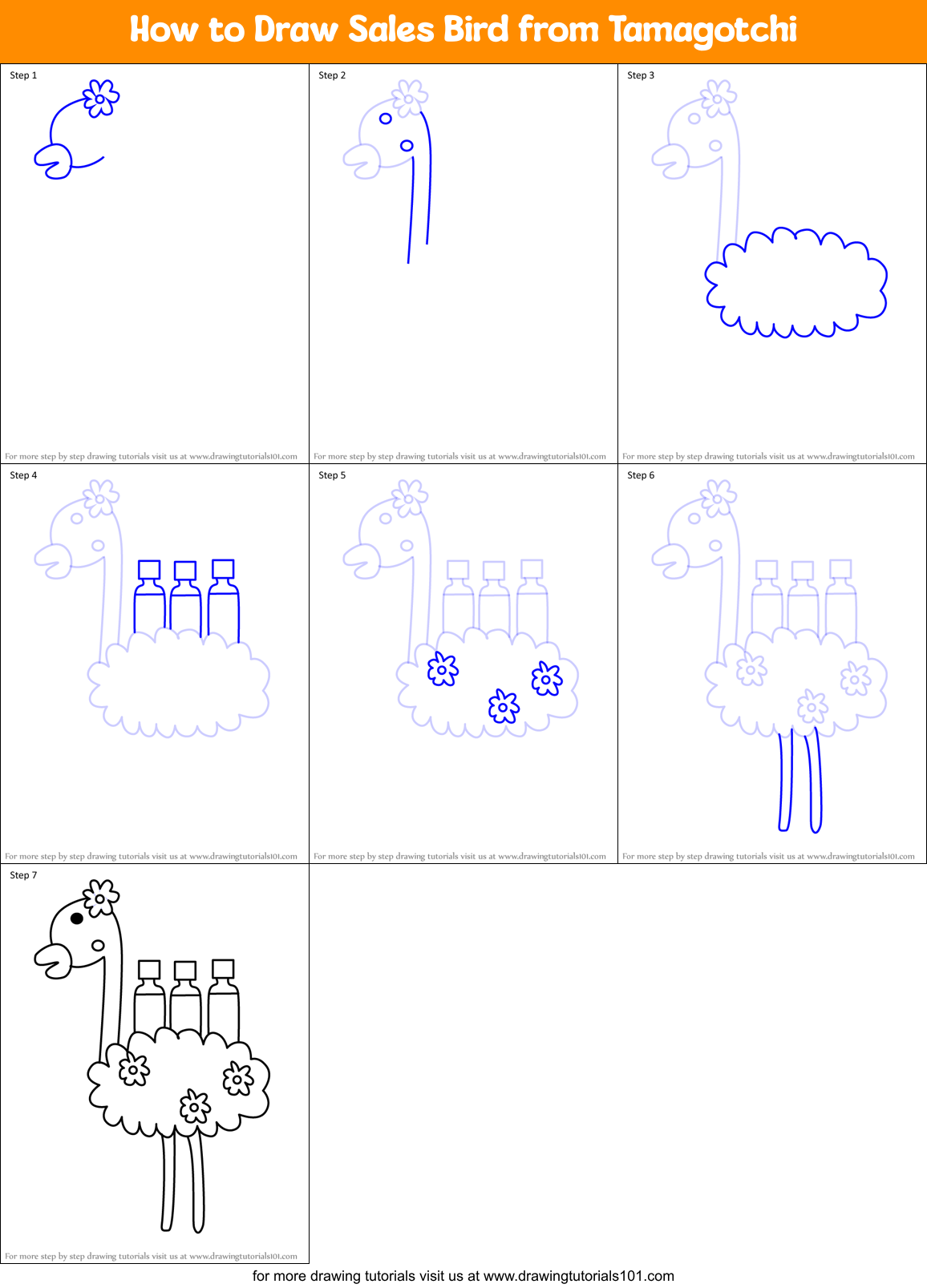 How to Draw Sales Bird from Tamagotchi Printable Step by Step