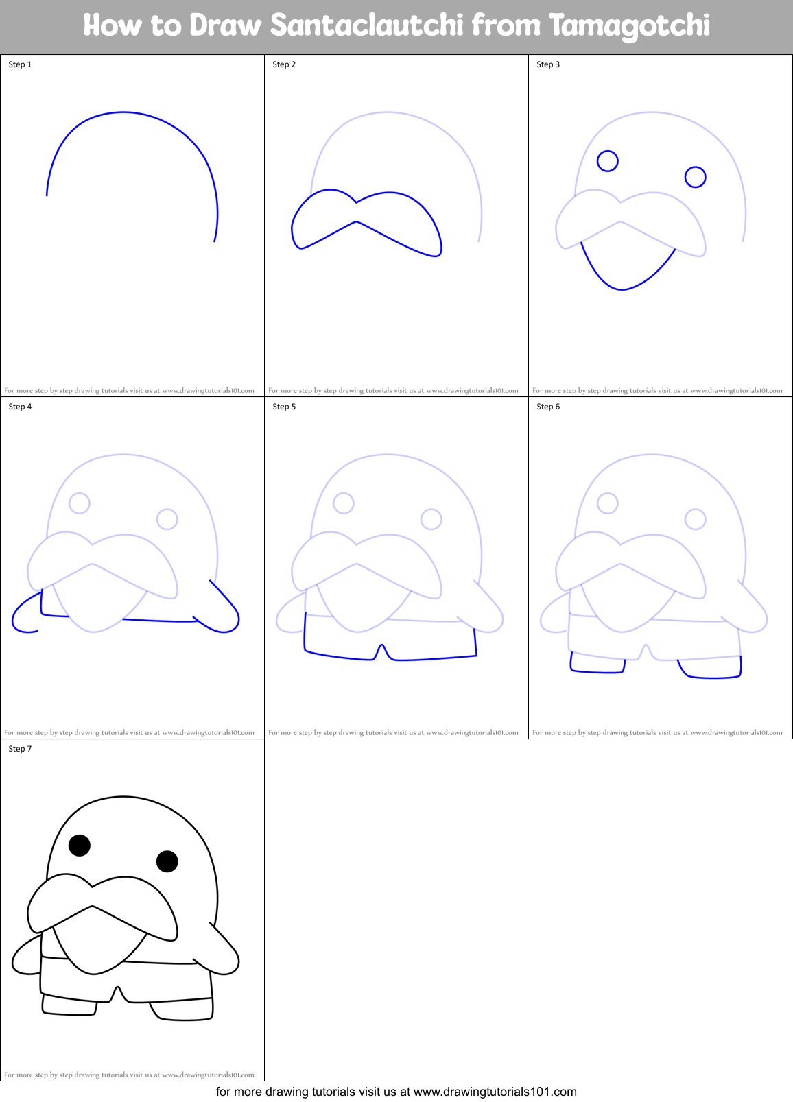How to Draw Santaclautchi from Tamagotchi Printable Step by Step