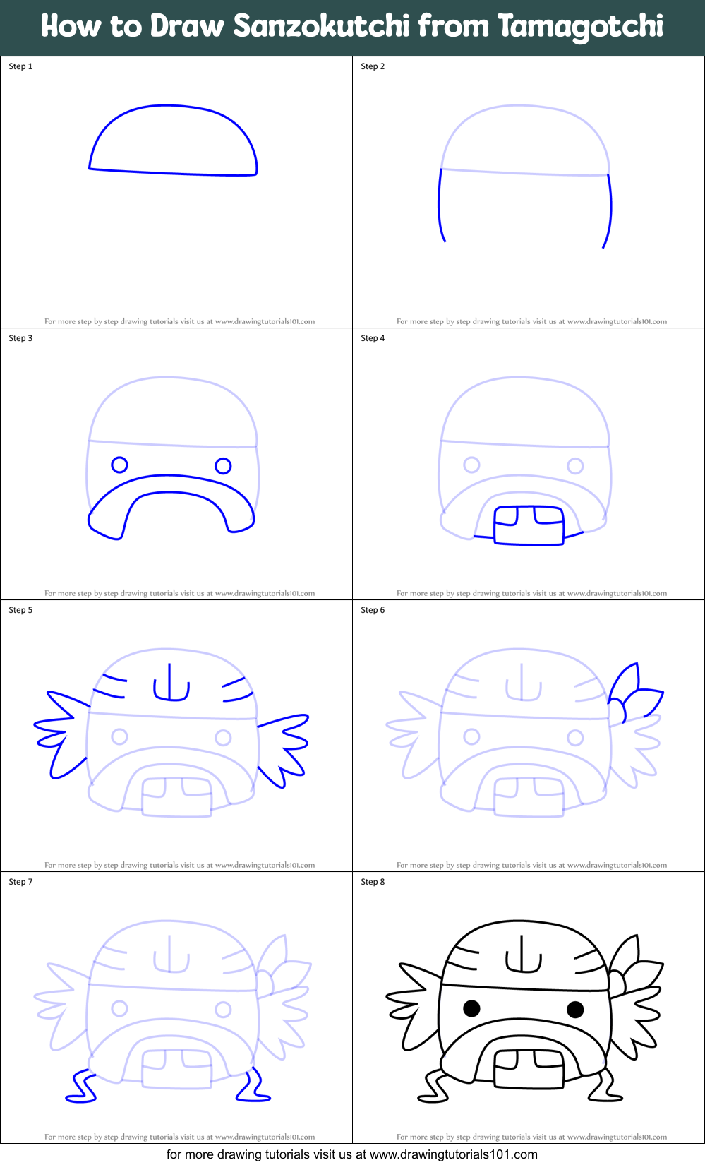 How to Draw Sanzokutchi from Tamagotchi Printable Step by Step