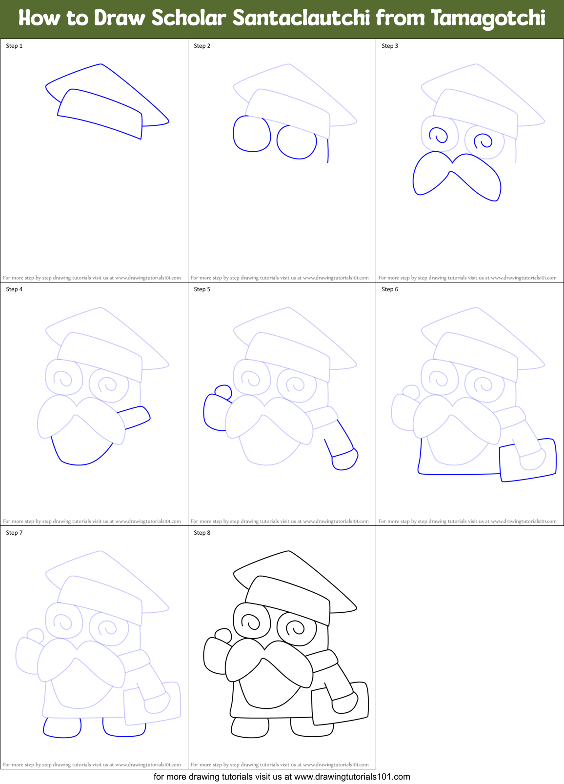 How to Draw Scholar Santaclautchi from Tamagotchi Printable Step by Step