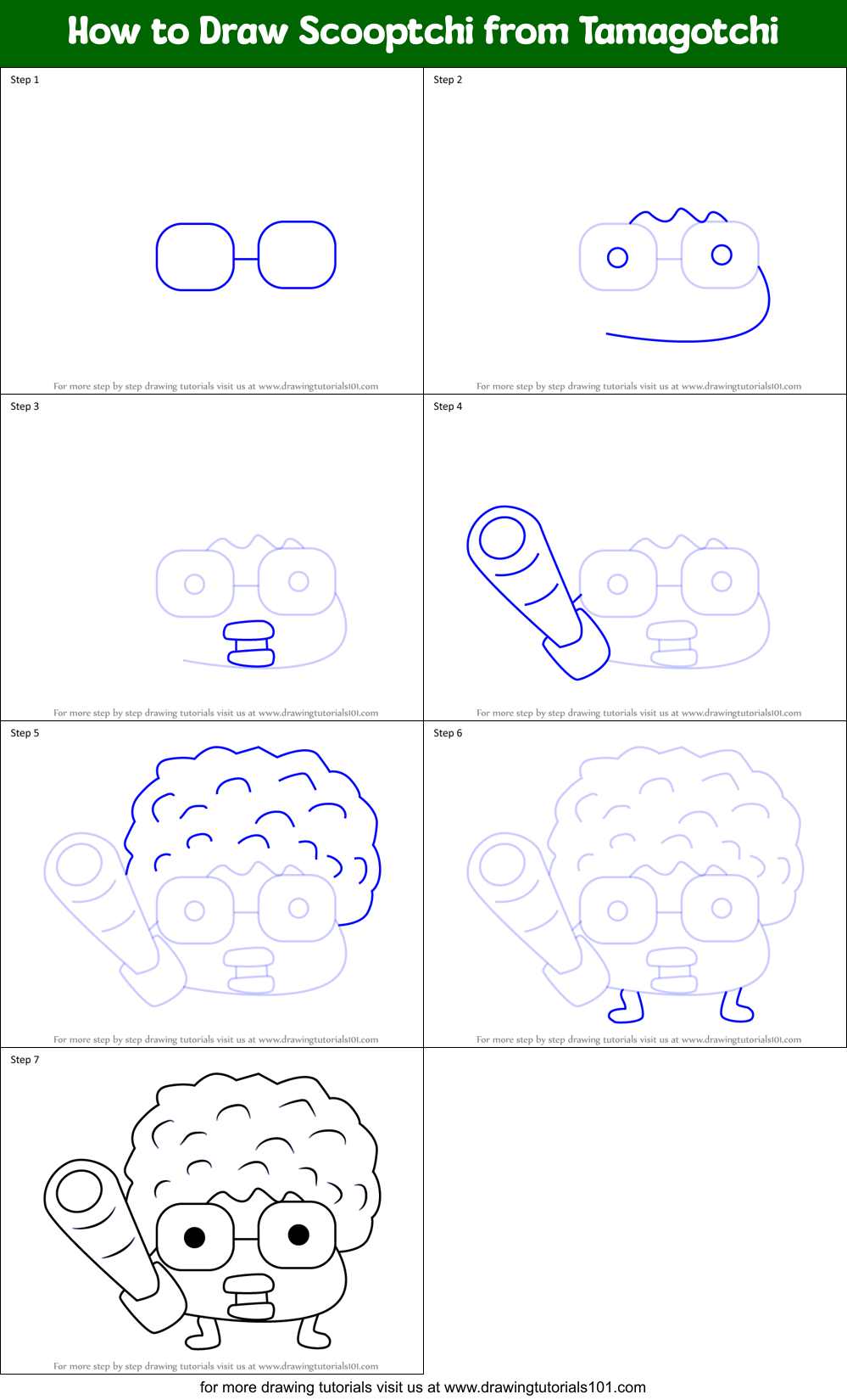 How to Draw Scooptchi from Tamagotchi Printable Step by Step