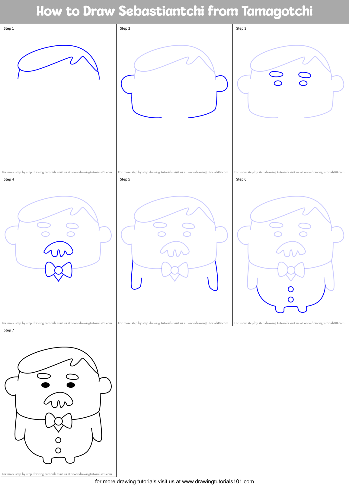 How to Draw Sebastiantchi from Tamagotchi Printable Step by Step