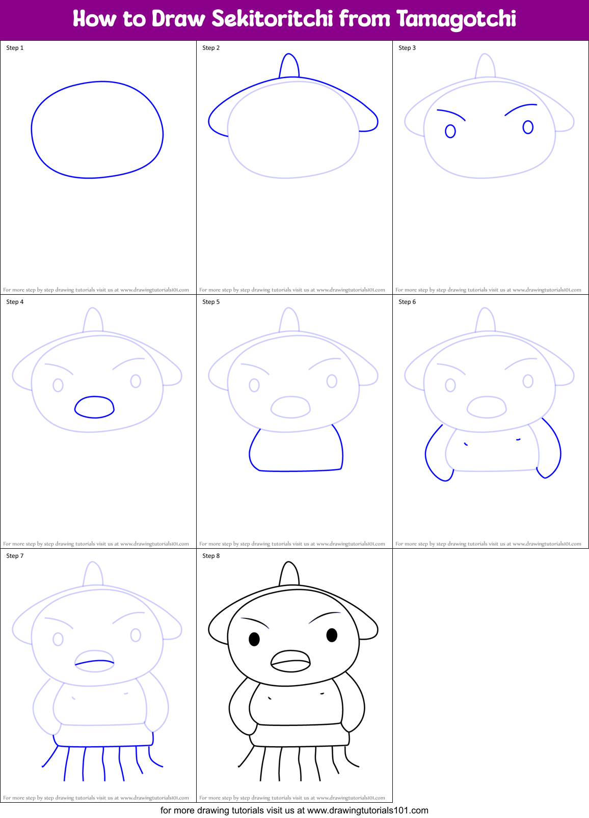How to Draw Sekitoritchi from Tamagotchi Printable Step by Step