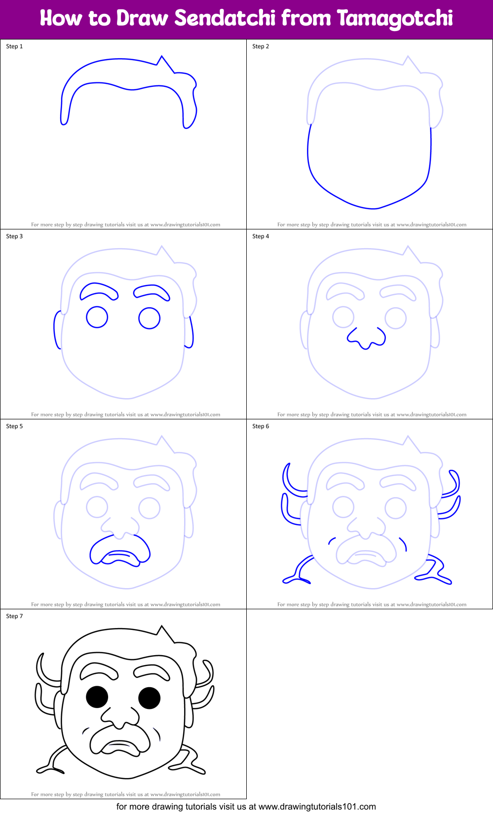 How to Draw Sendatchi from Tamagotchi Printable Step by Step