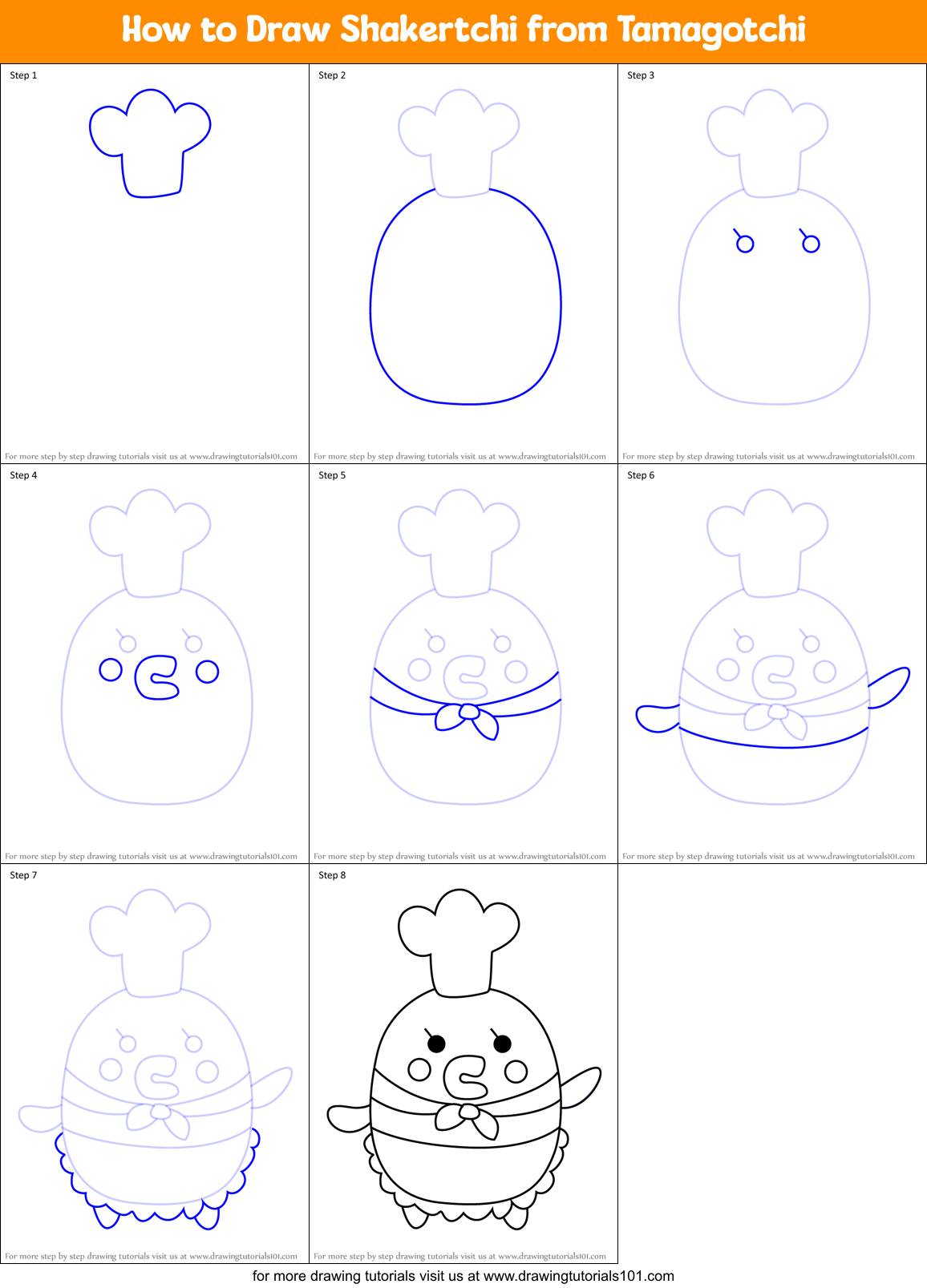 How to Draw Shakertchi from Tamagotchi Printable Step by Step