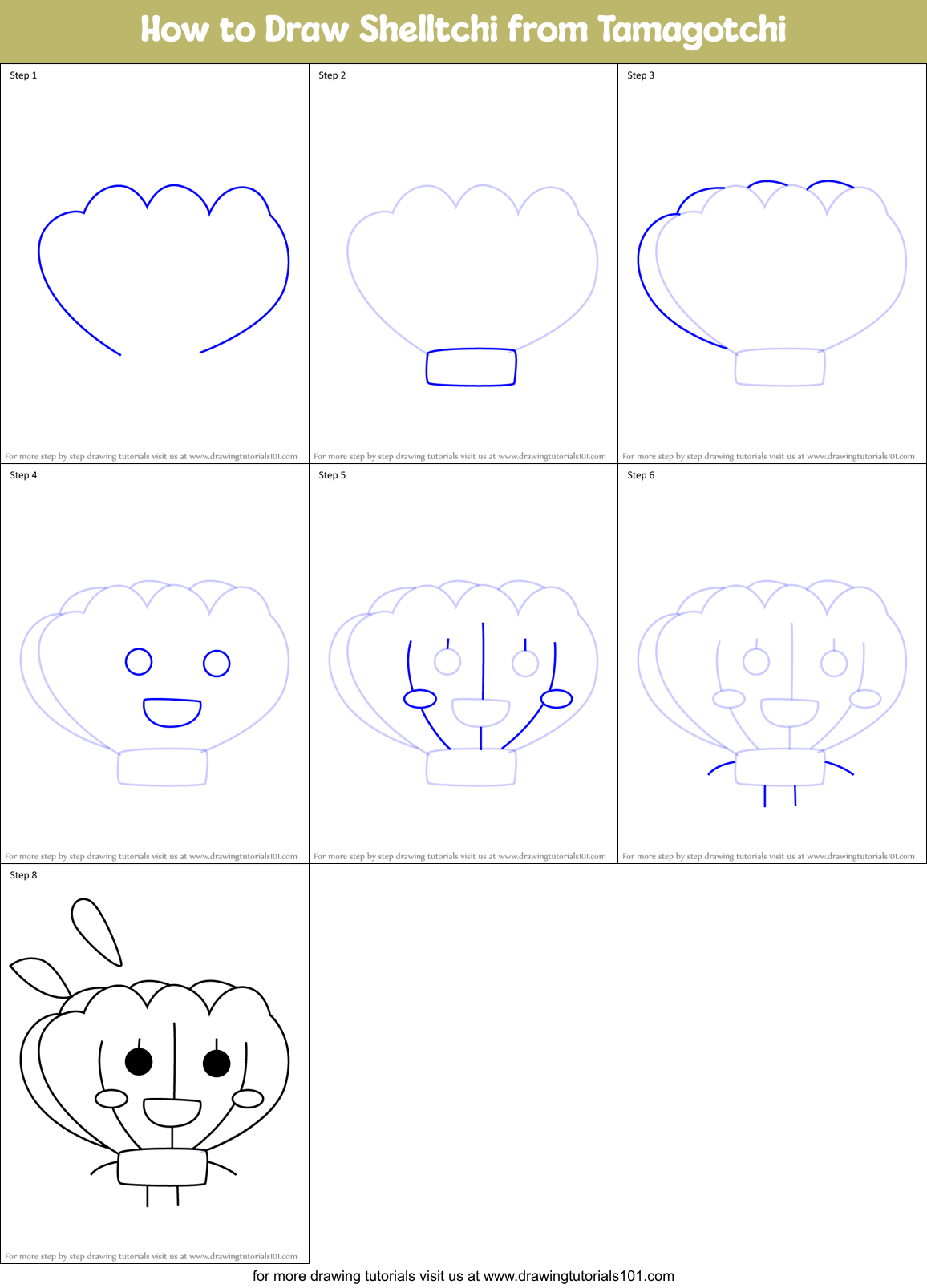 How to Draw Shelltchi from Tamagotchi Printable Step by Step