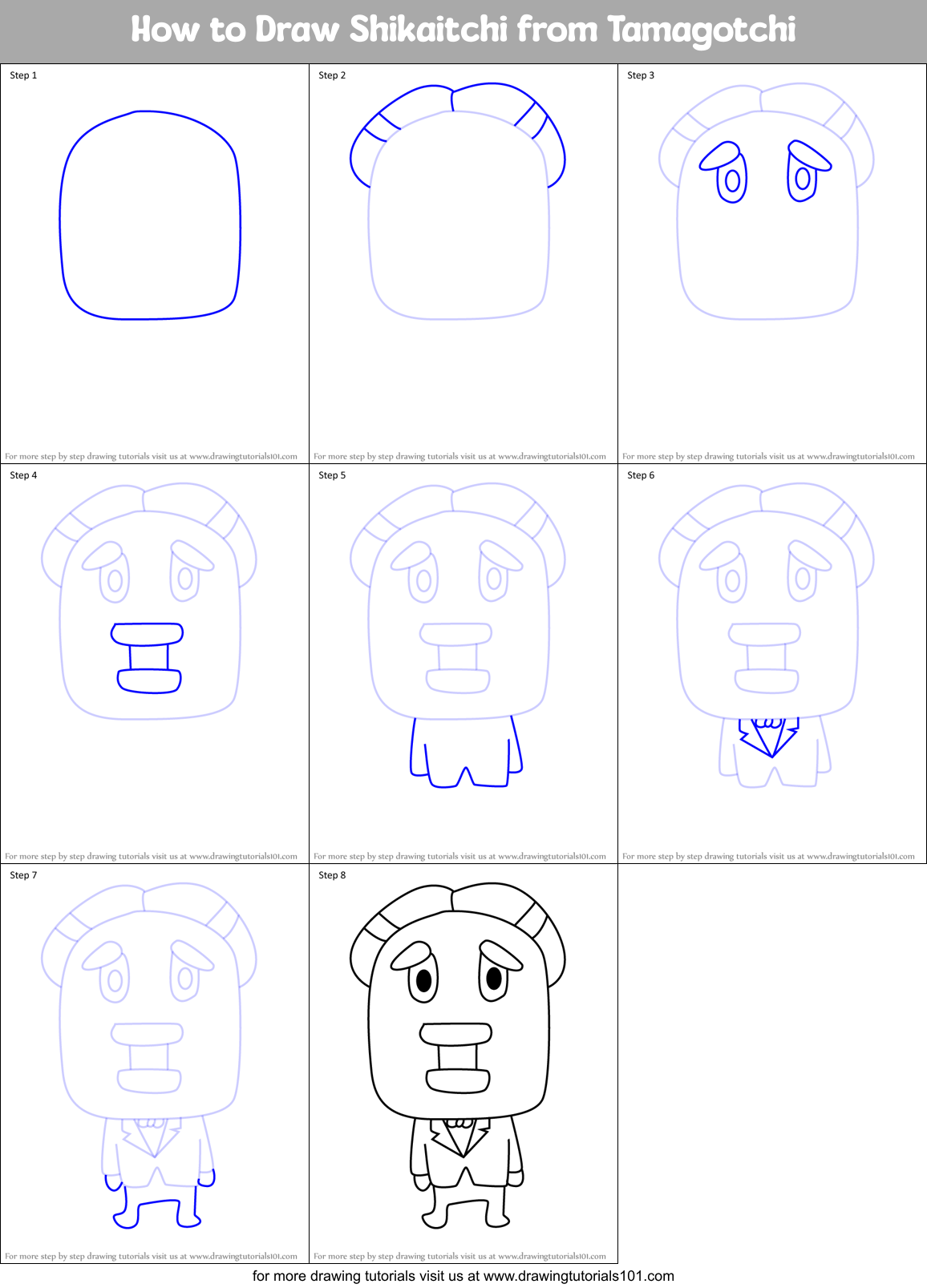 How to Draw Shikaitchi from Tamagotchi Printable Step by Step