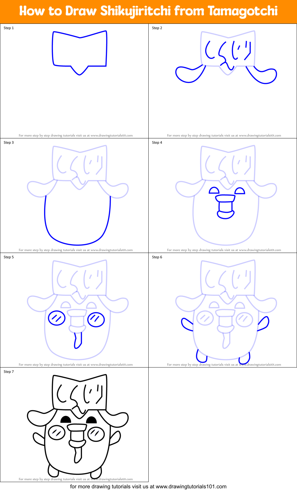 How to Draw Shikujiritchi from Tamagotchi Printable Step by Step
