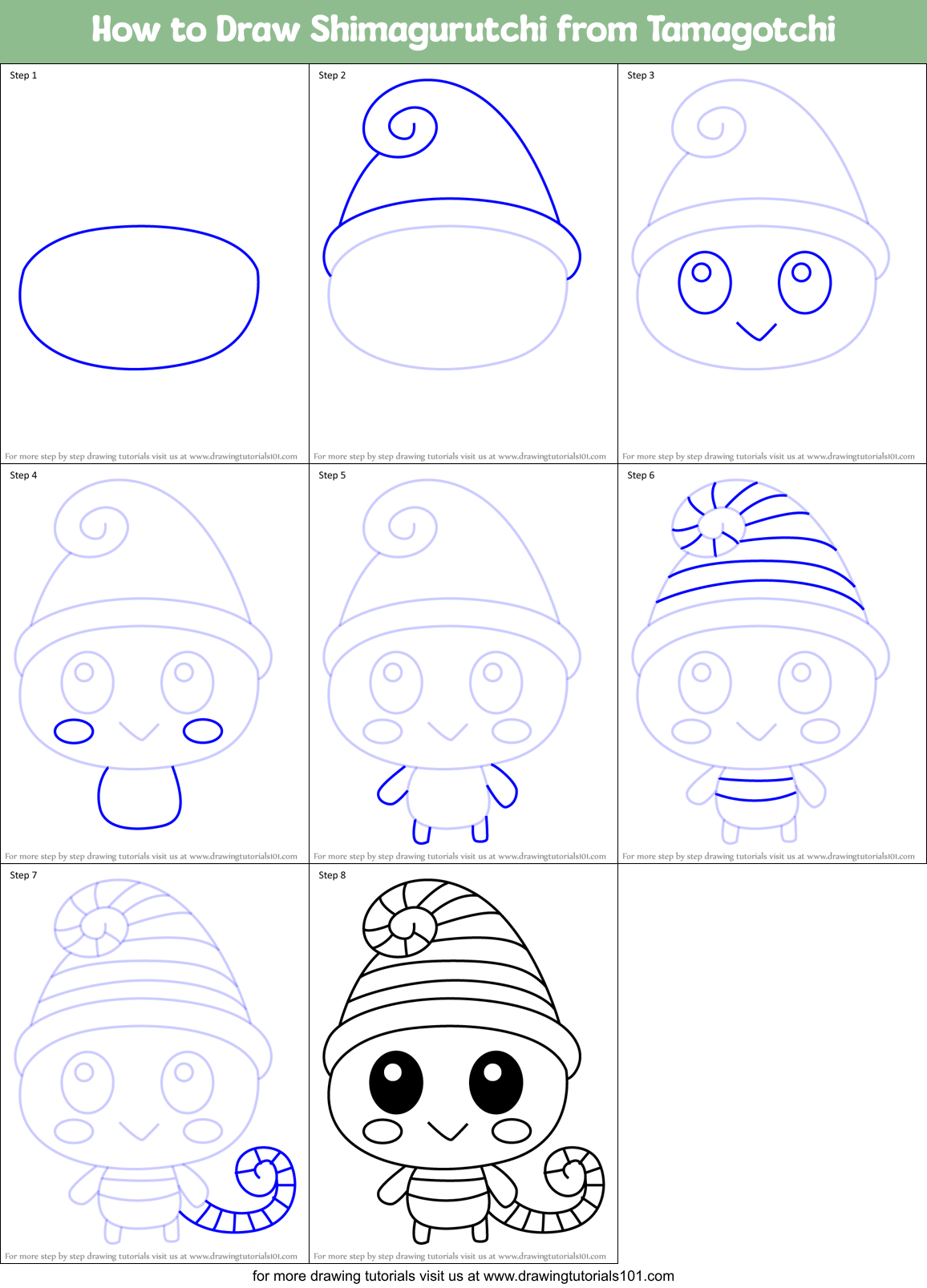 How to Draw Shimagurutchi from Tamagotchi Printable Step by Step