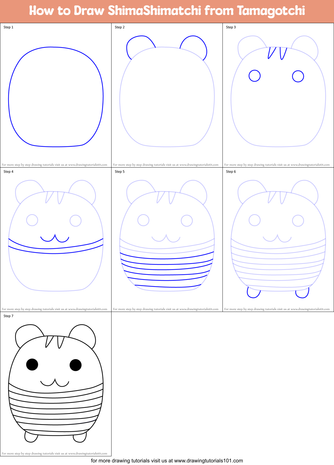 How to Draw ShimaShimatchi from Tamagotchi Printable Step by Step
