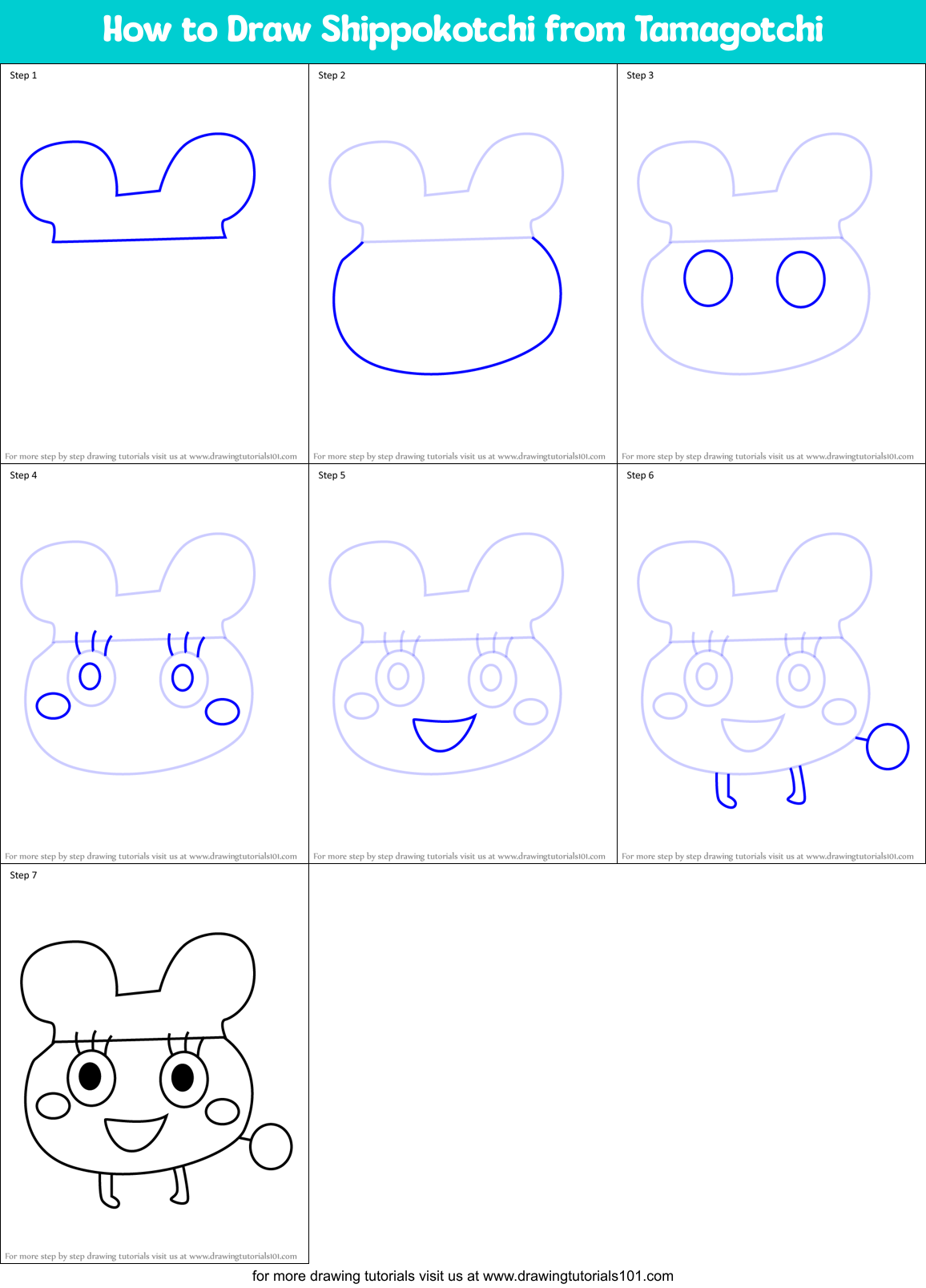 How to Draw Shippokotchi from Tamagotchi Printable Step by Step