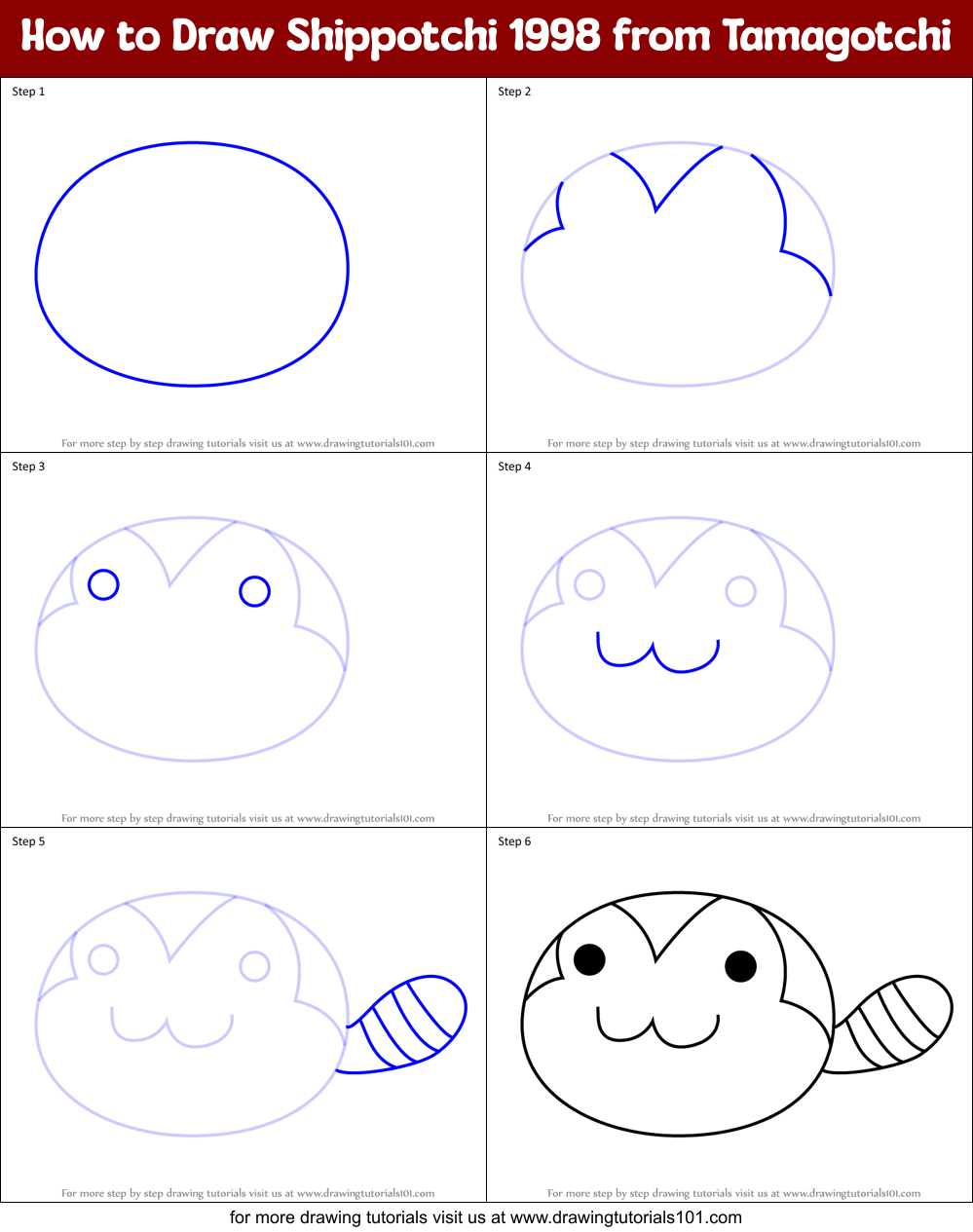 How to Draw Shippotchi 1998 from Tamagotchi Printable Step by Step