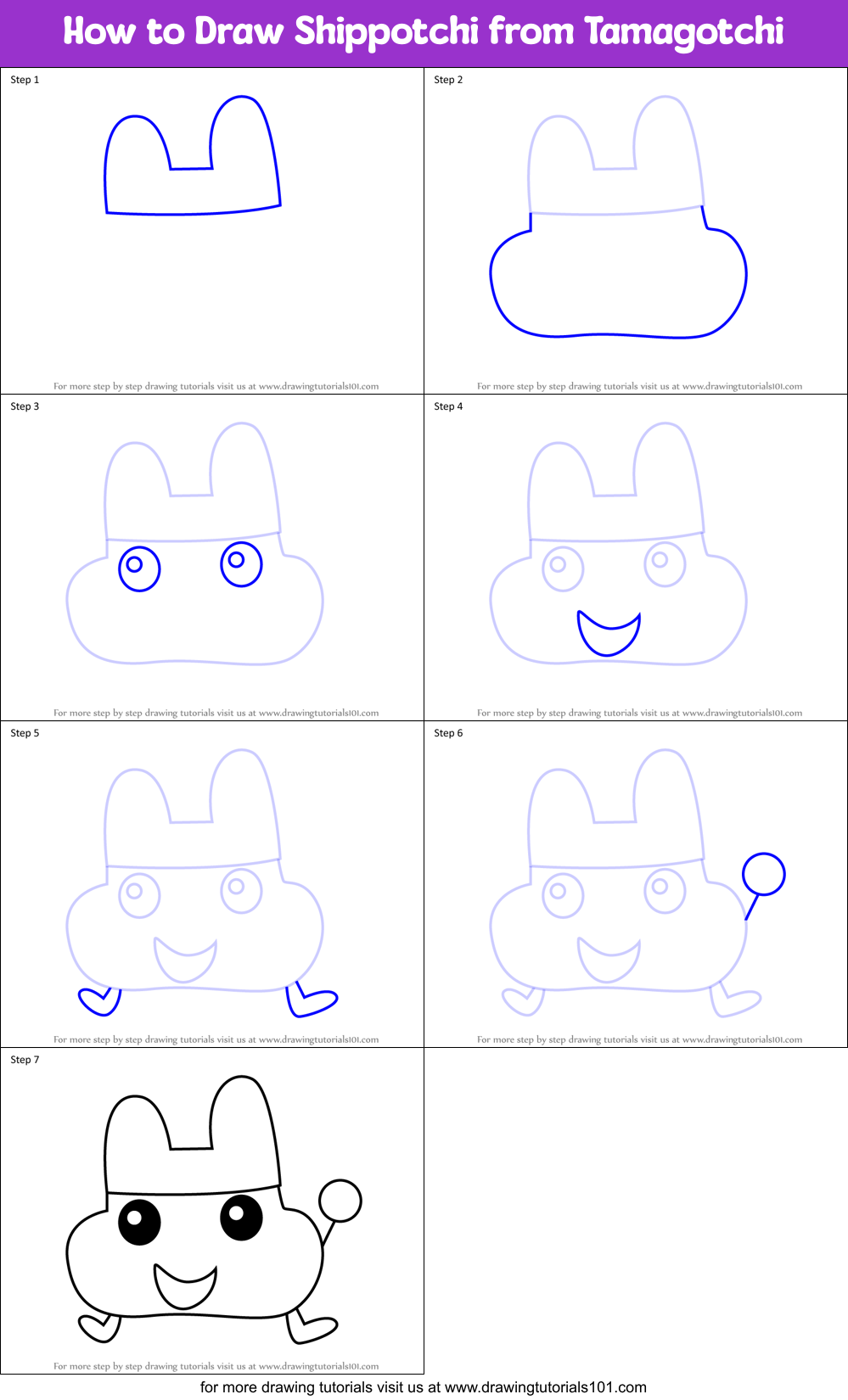 How to Draw Shippotchi from Tamagotchi Printable Step by Step