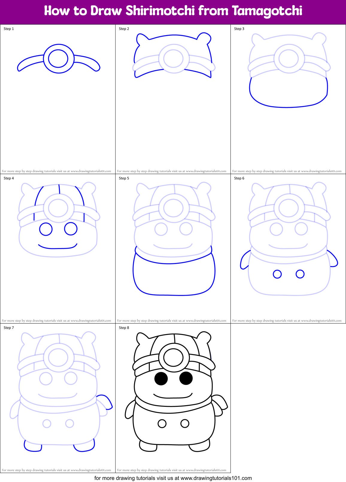 How to Draw Shirimotchi from Tamagotchi Printable Step by Step