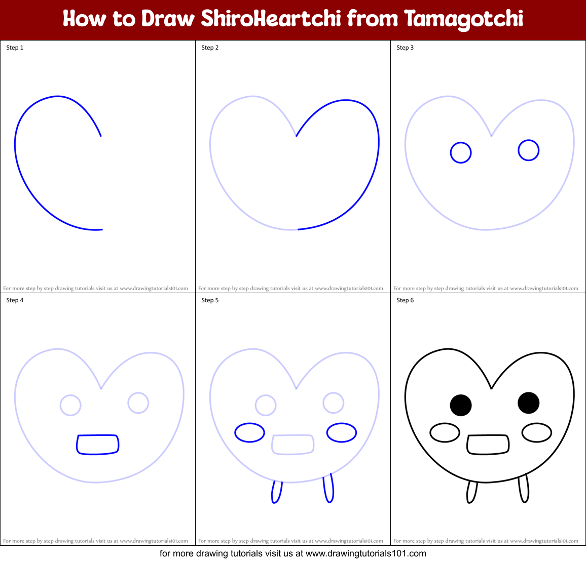 How to Draw ShiroHeartchi from Tamagotchi Printable Step by Step