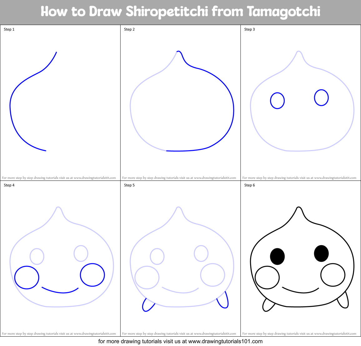 How to Draw Shiropetitchi from Tamagotchi Printable Step by Step