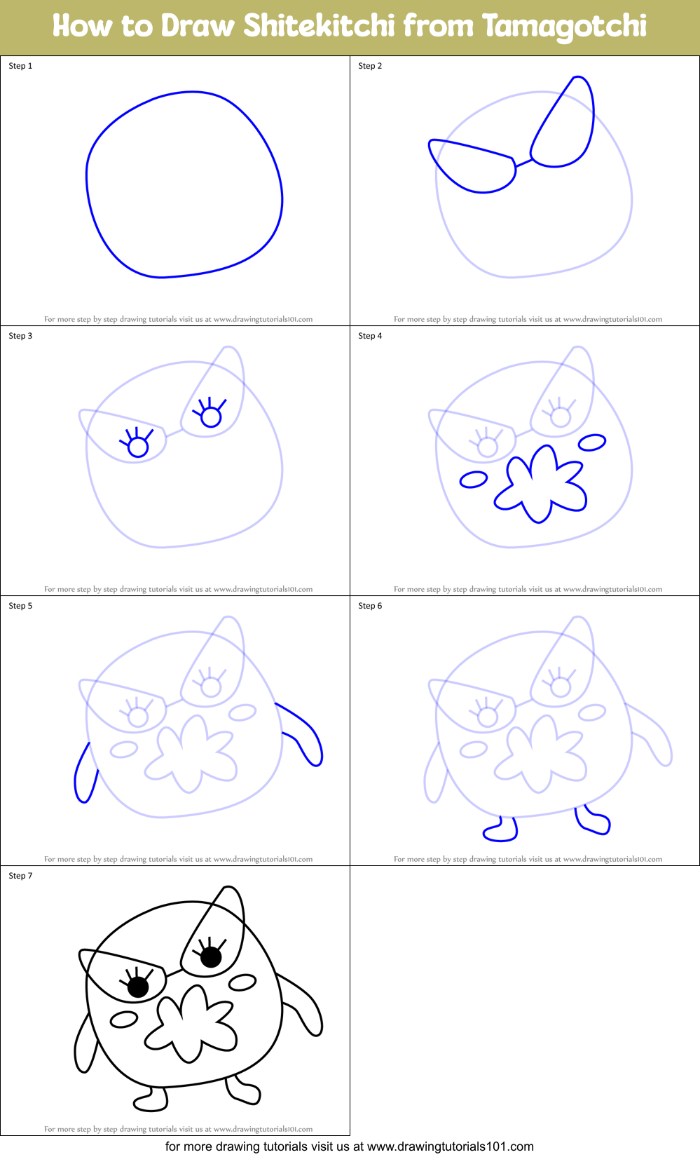 How to Draw Shitekitchi from Tamagotchi Printable Step by Step