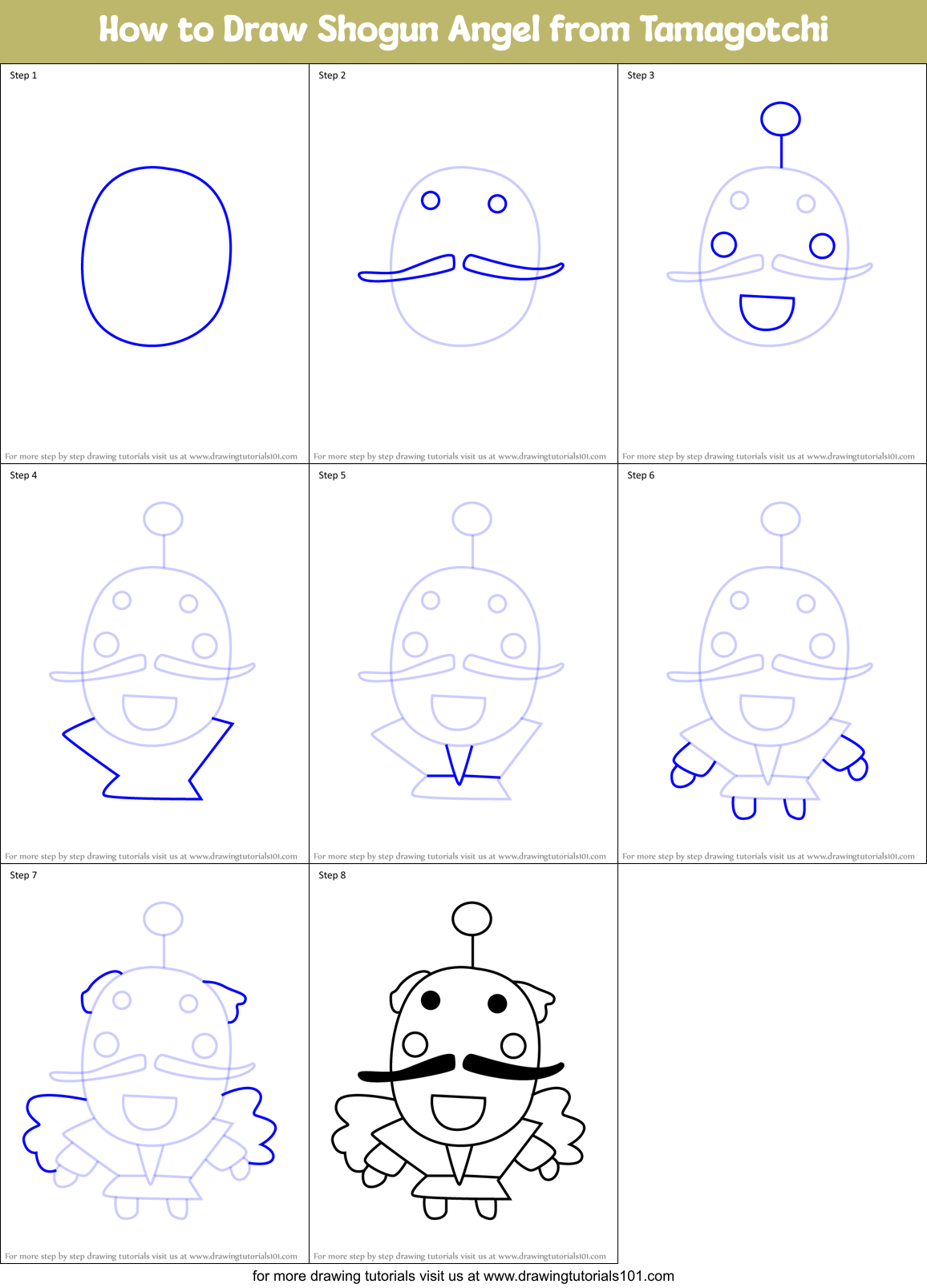 How to Draw Shogun Angel from Tamagotchi Printable Step by Step