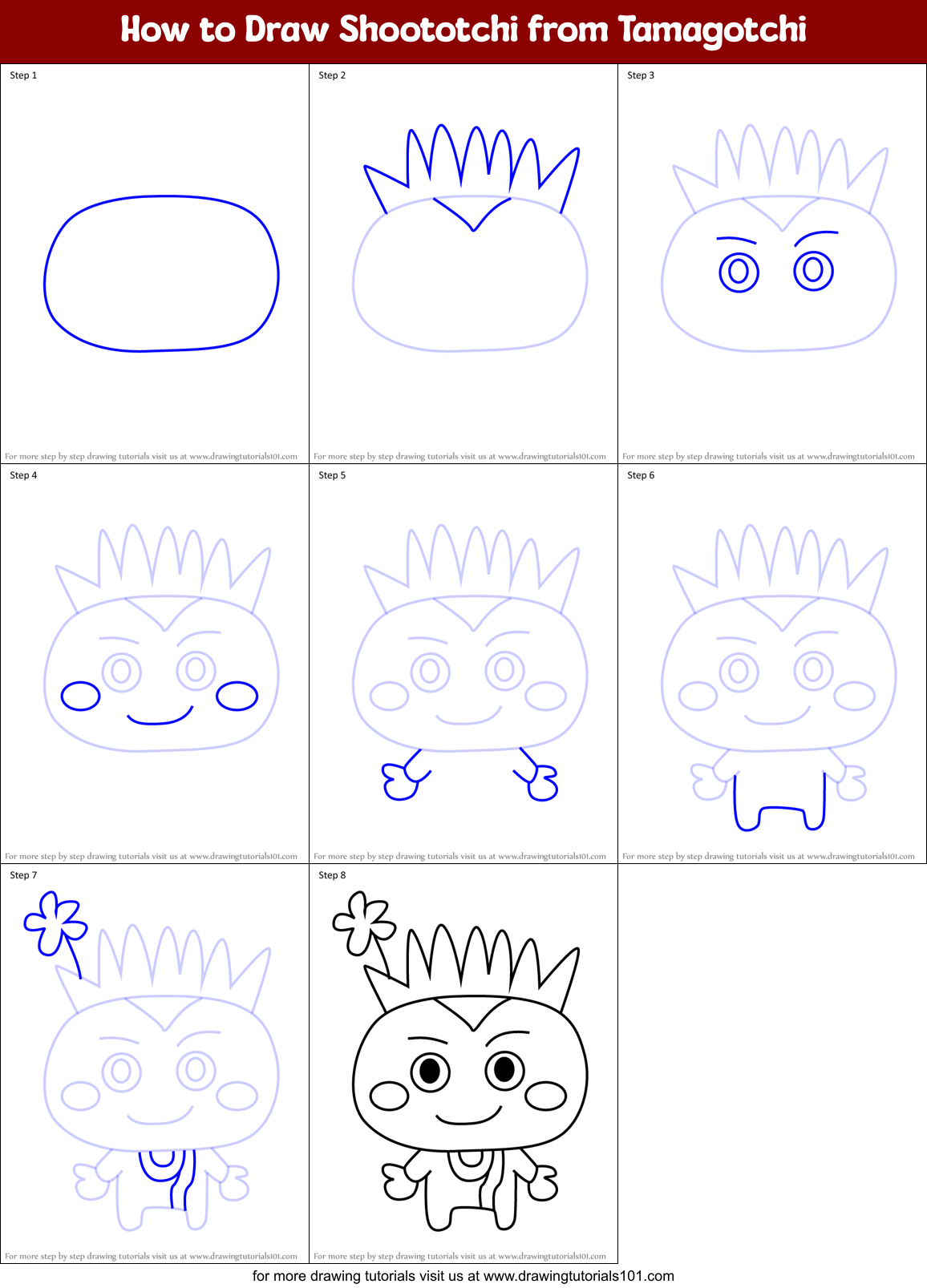 How to Draw Shoototchi from Tamagotchi Printable Step by Step