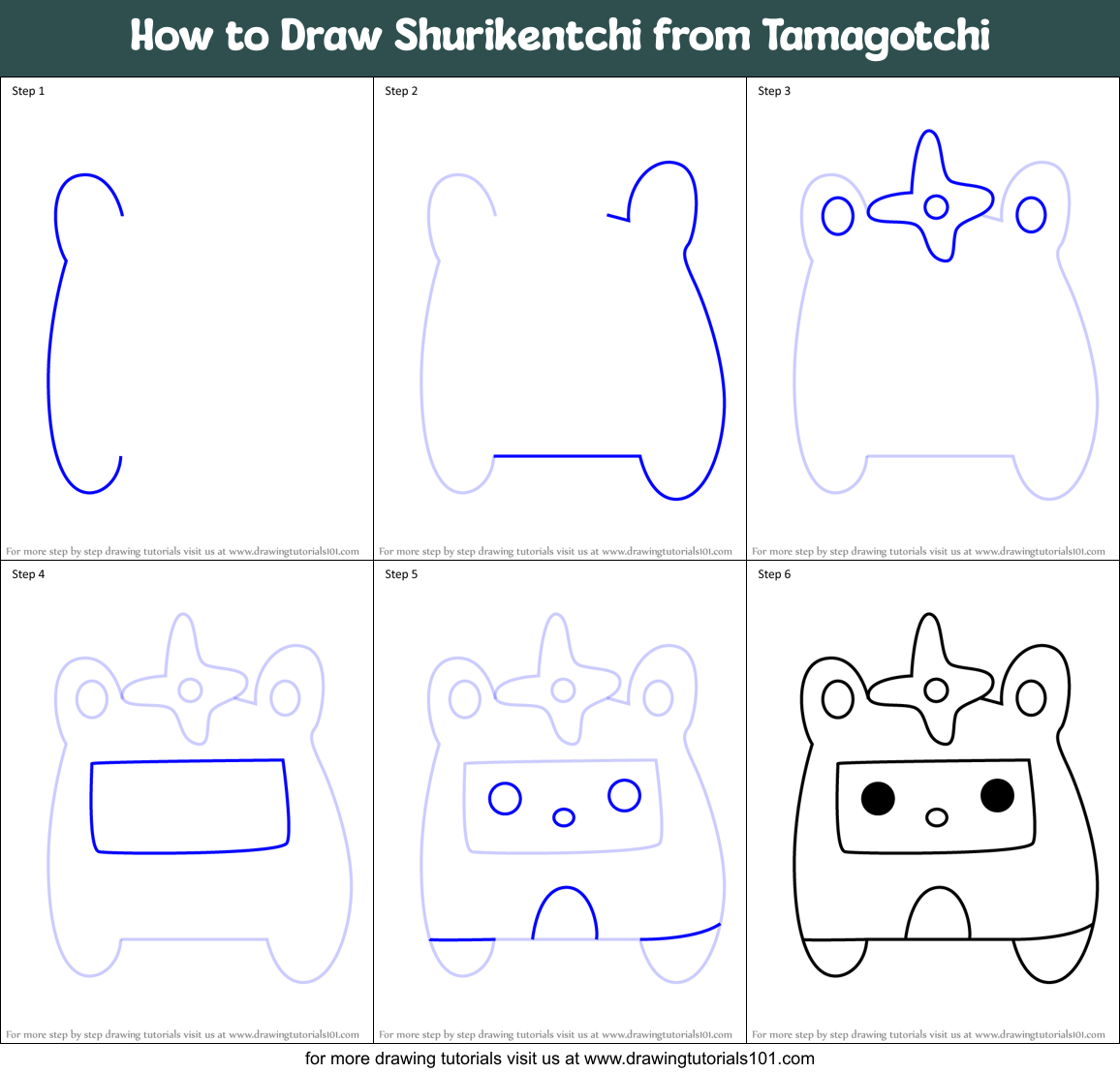 How to Draw Shurikentchi from Tamagotchi Printable Step by Step