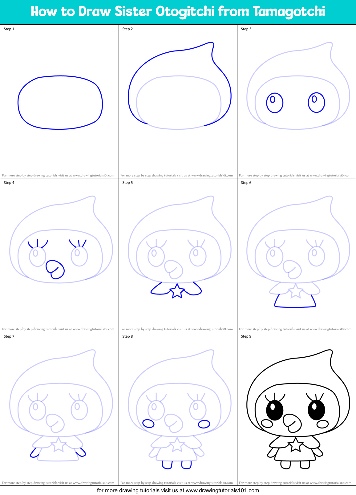 How to Draw Sister Otogitchi from Tamagotchi Printable Step by Step