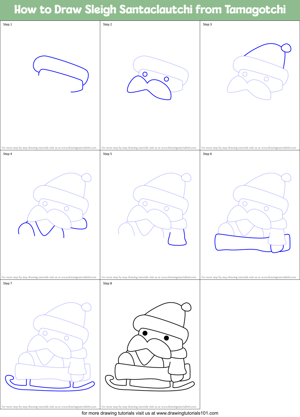 How to Draw Sleigh Santaclautchi from Tamagotchi Printable Step by Step