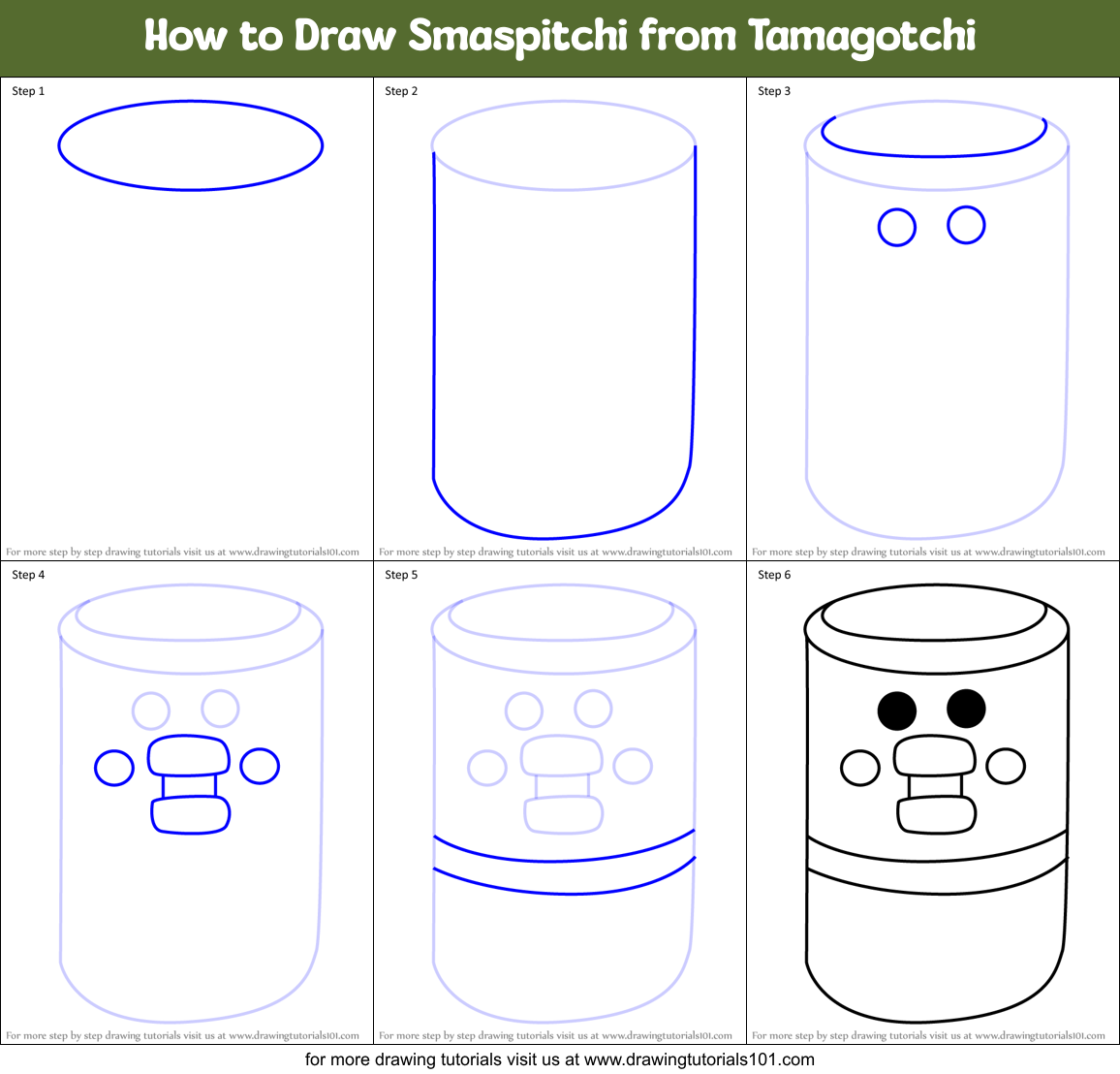 How to Draw Smaspitchi from Tamagotchi Printable Step by Step