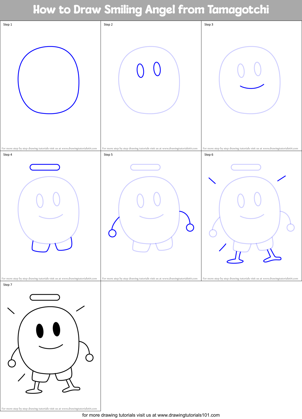 How to Draw Smiling Angel from Tamagotchi Printable Step by Step
