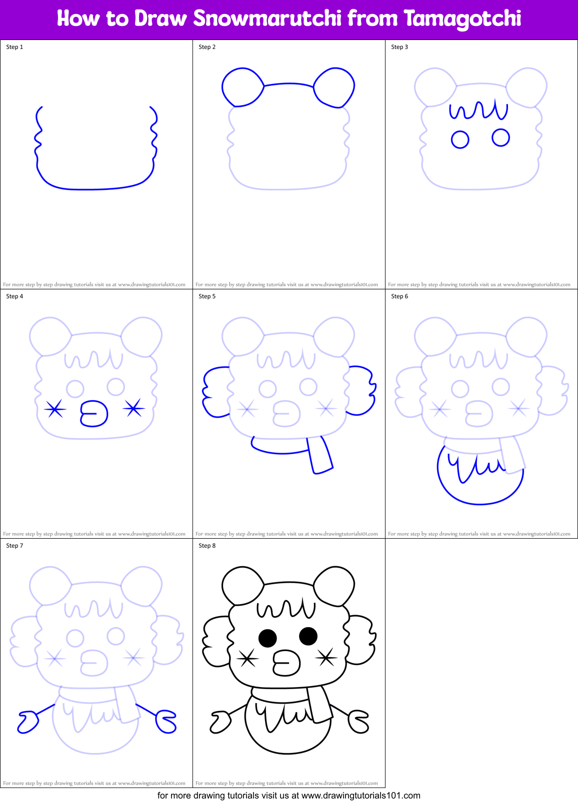 How to Draw Snowmarutchi from Tamagotchi Printable Step by Step