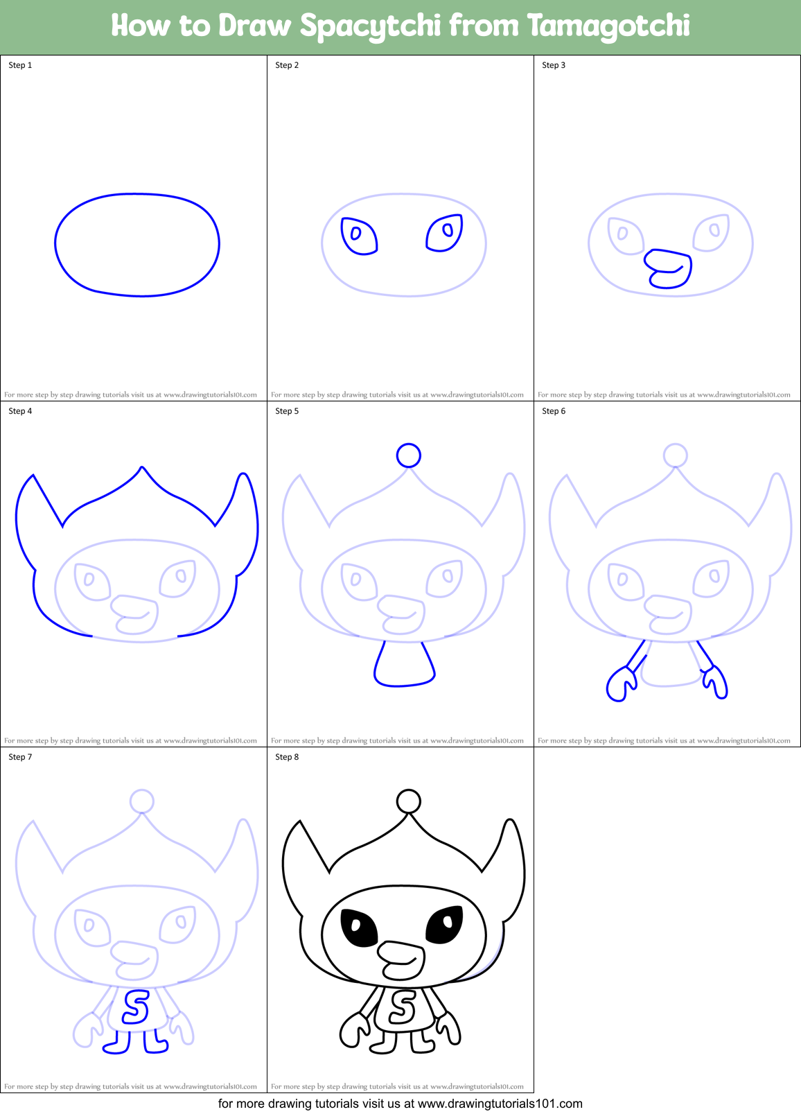 How to Draw Spacytchi from Tamagotchi Printable Step by Step