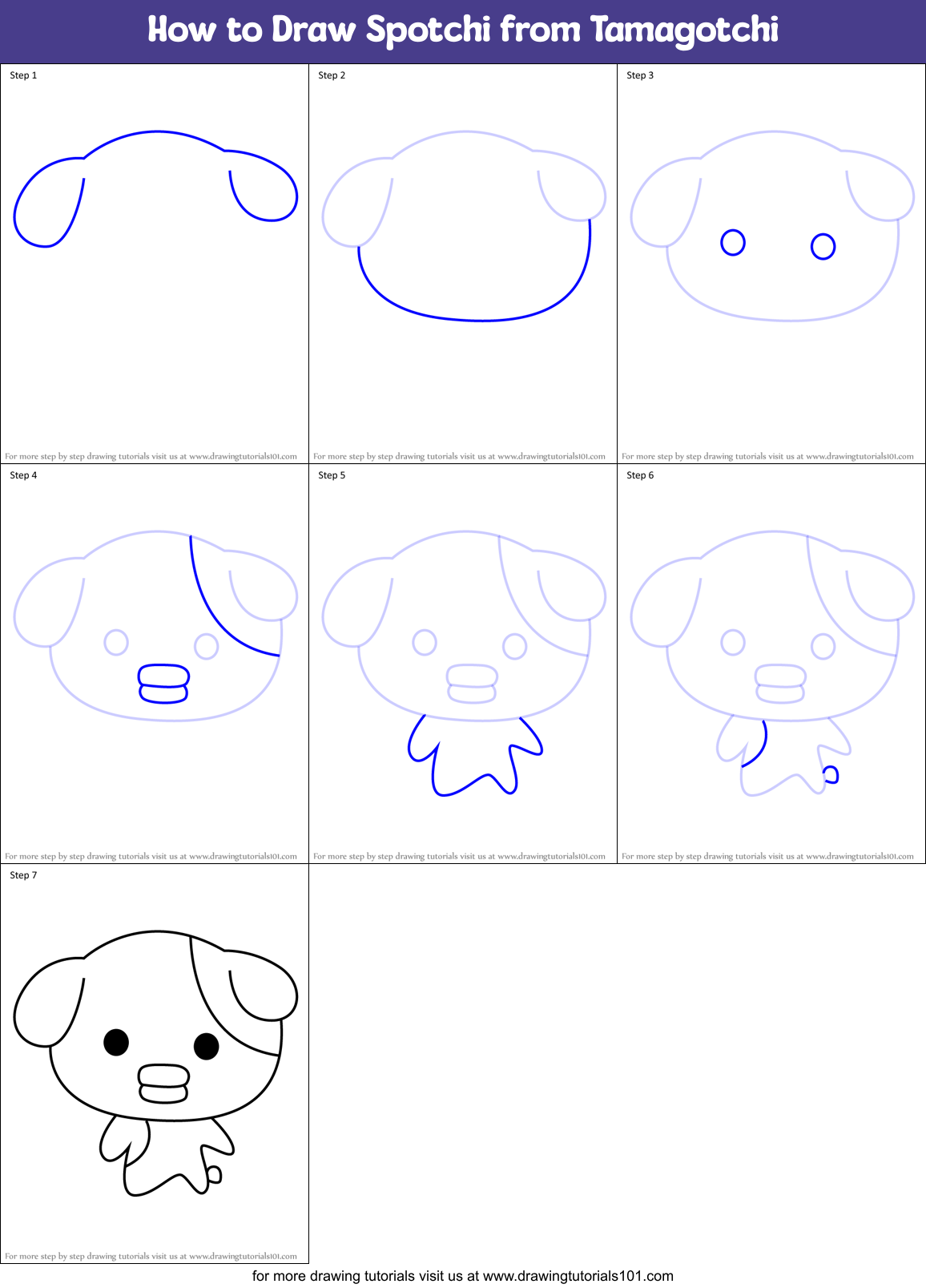 How to Draw Spotchi from Tamagotchi Printable Step by Step