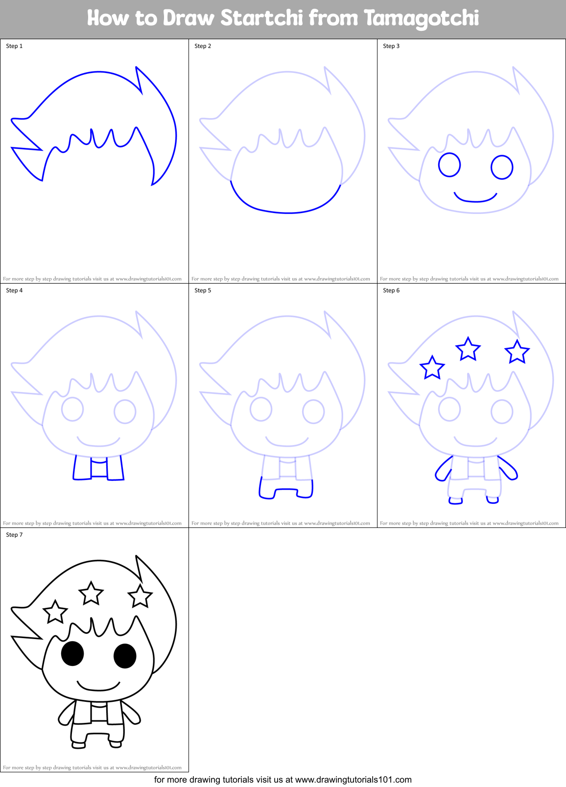 How to Draw Startchi from Tamagotchi Printable Step by Step