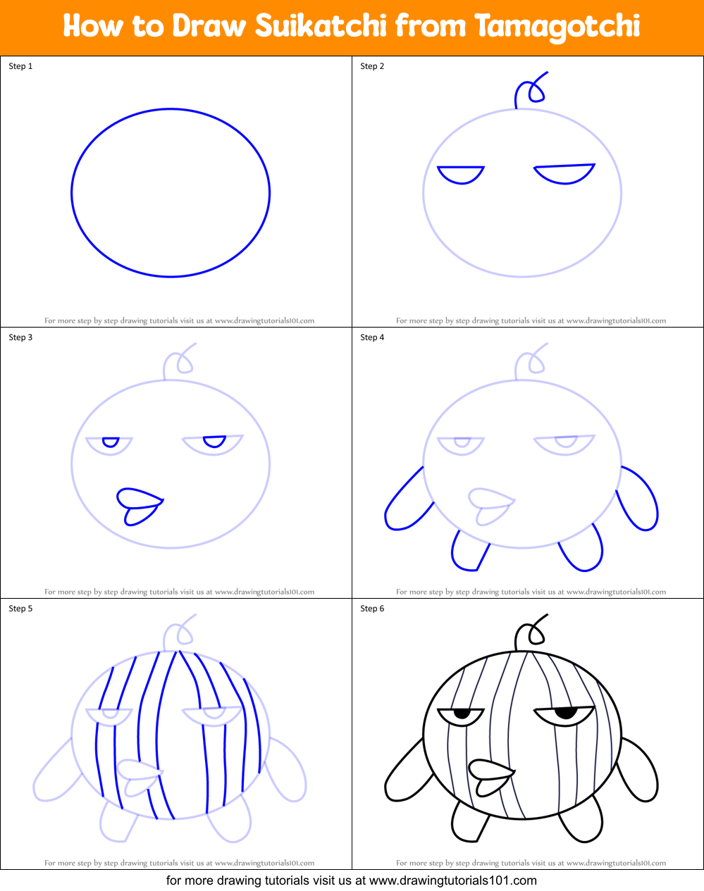 How to Draw Suikatchi from Tamagotchi Printable Step by Step