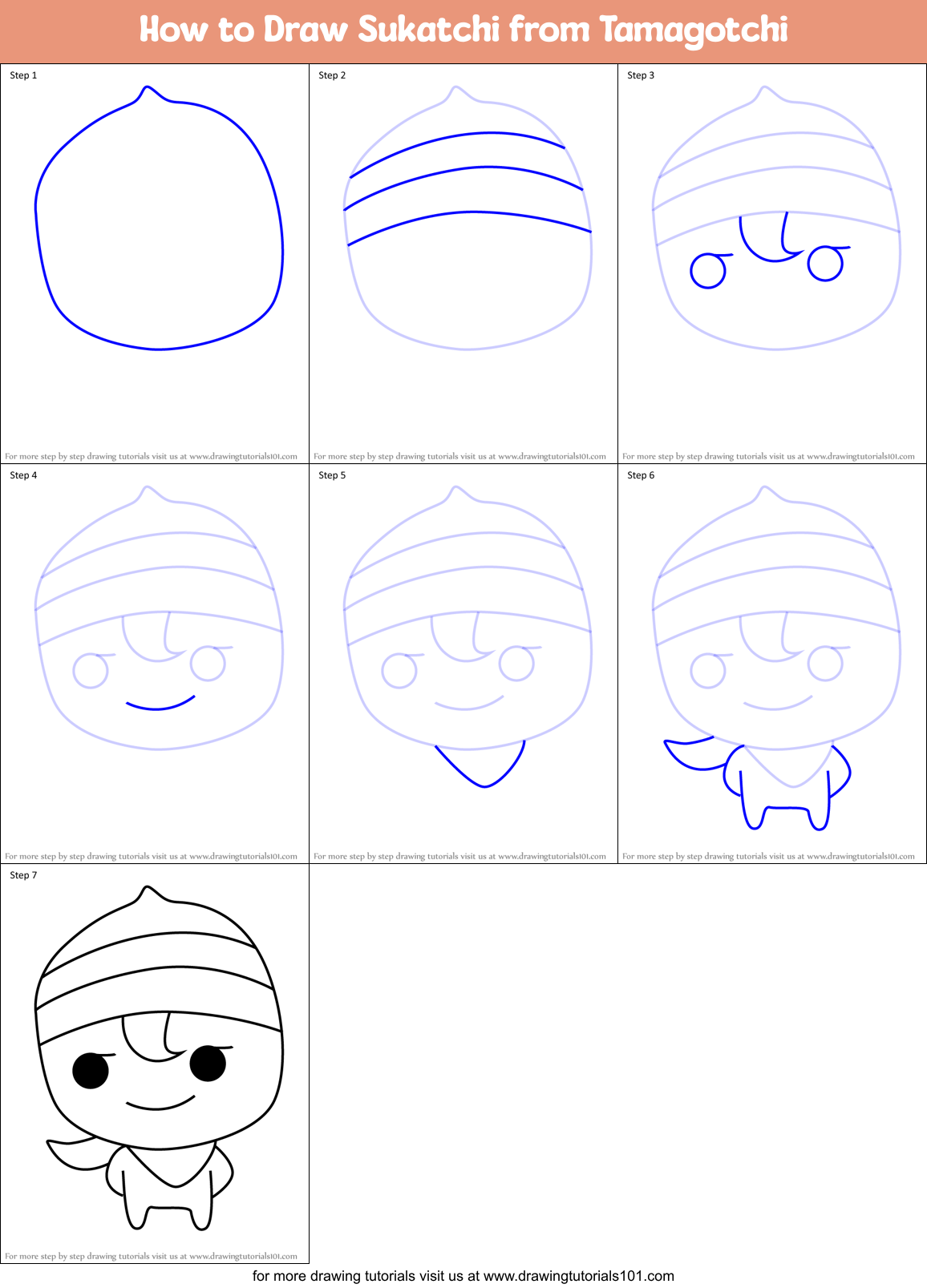 How to Draw Sukatchi from Tamagotchi Printable Step by Step