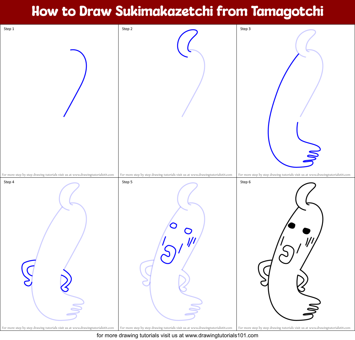 How to Draw Sukimakazetchi from Tamagotchi Printable Step by Step