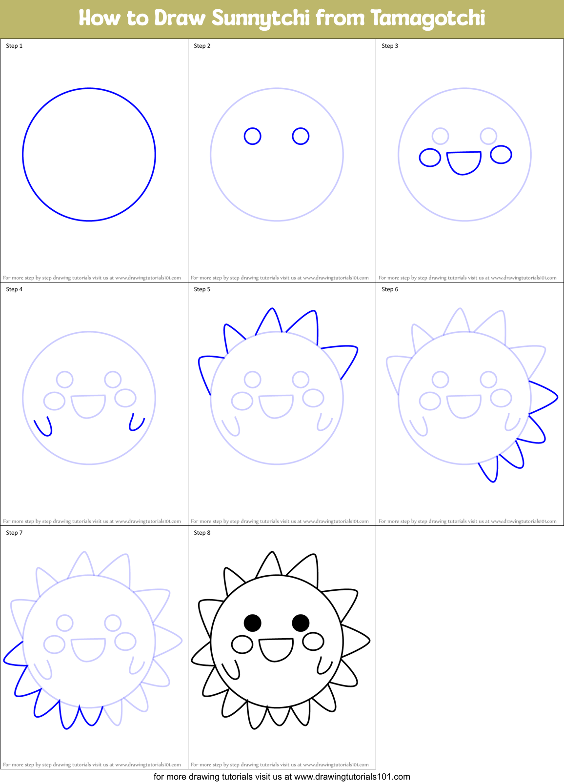 How to Draw Sunnytchi from Tamagotchi Printable Step by Step