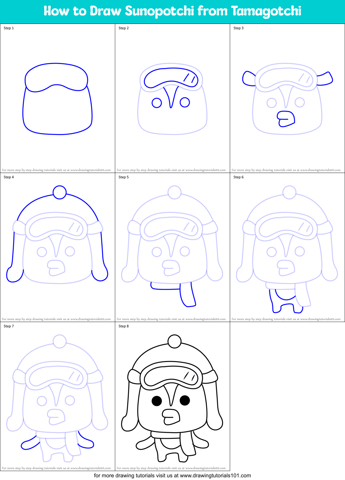 How to Draw Sunopotchi from Tamagotchi Printable Step by Step
