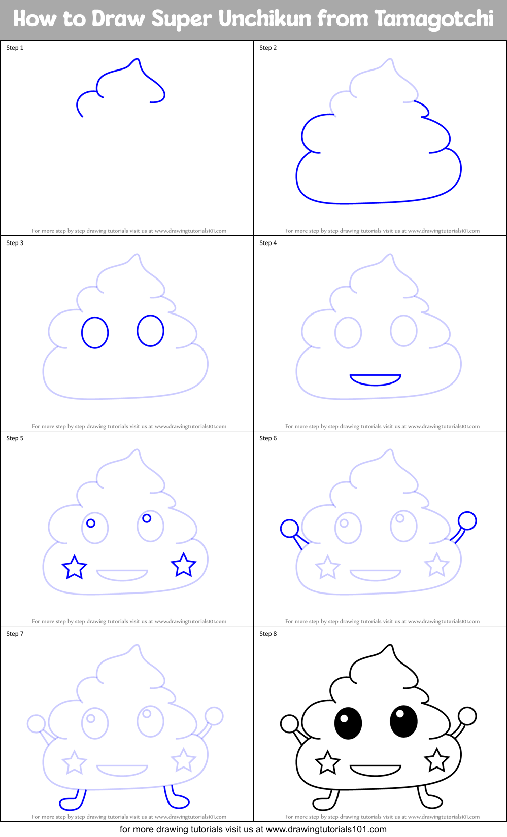 How to Draw Super Unchikun from Tamagotchi Printable Step by Step