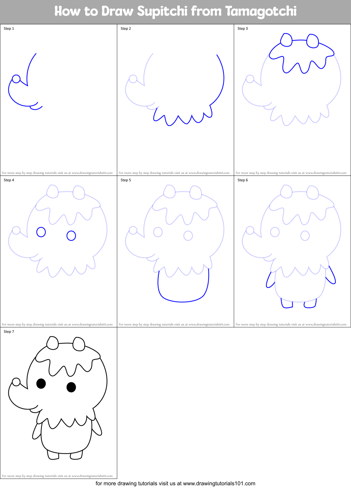 How to Draw Supitchi from Tamagotchi Printable Step by Step