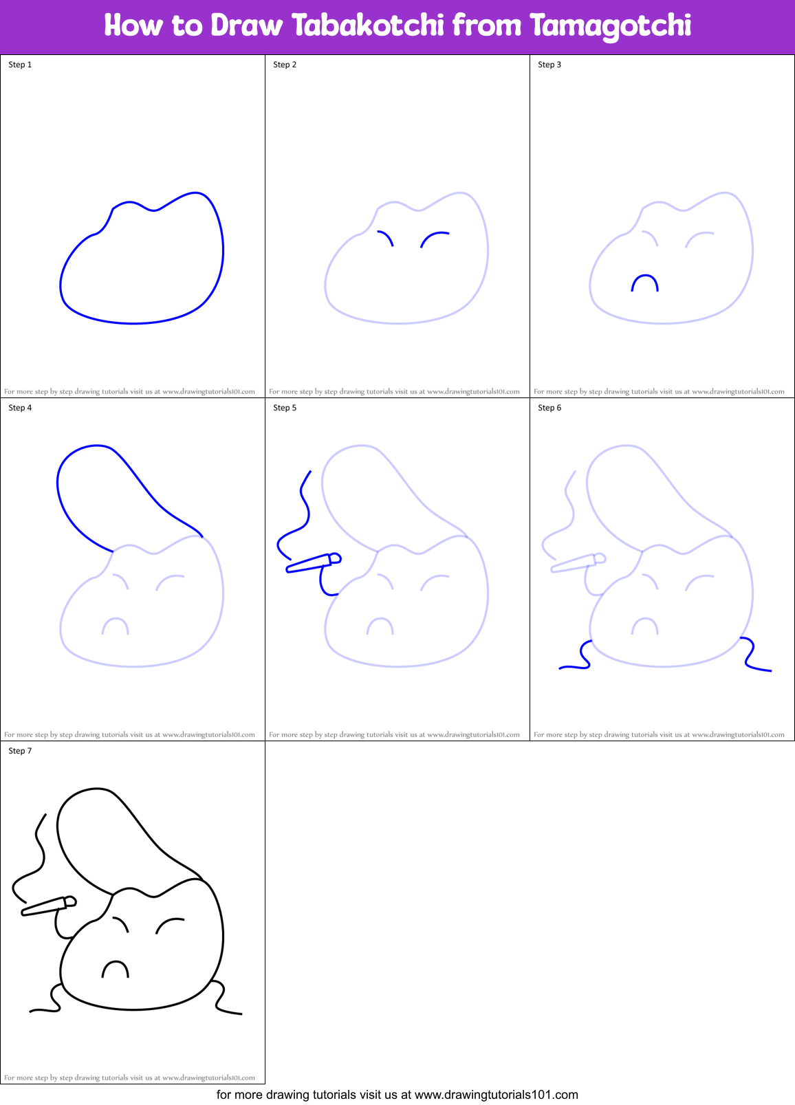 How to Draw Tabakotchi from Tamagotchi Printable Step by Step