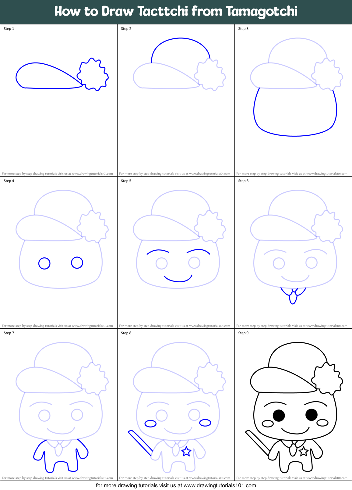 How to Draw Tacttchi from Tamagotchi Printable Step by Step