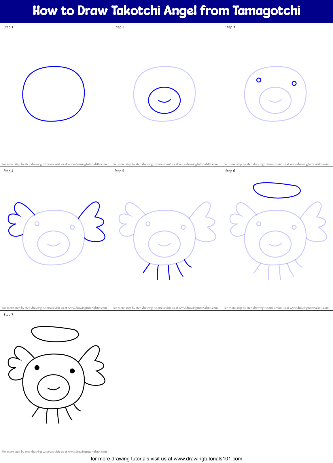 How to Draw Takotchi Angel from Tamagotchi Printable Step by Step