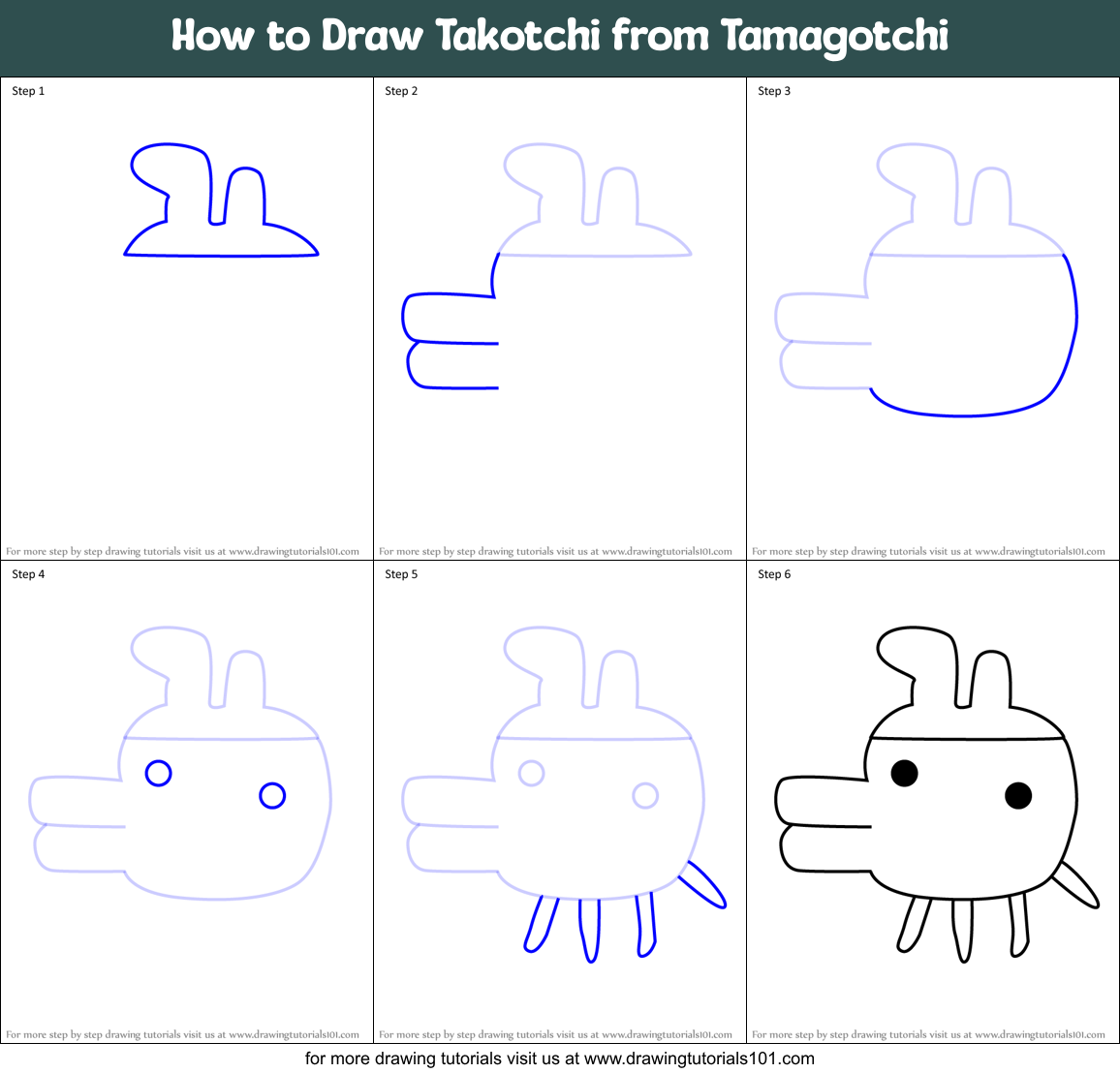 How to Draw Takotchi from Tamagotchi Printable Step by Step