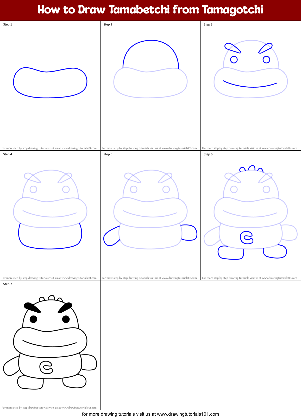 How to Draw Tamabetchi from Tamagotchi Printable Step by Step