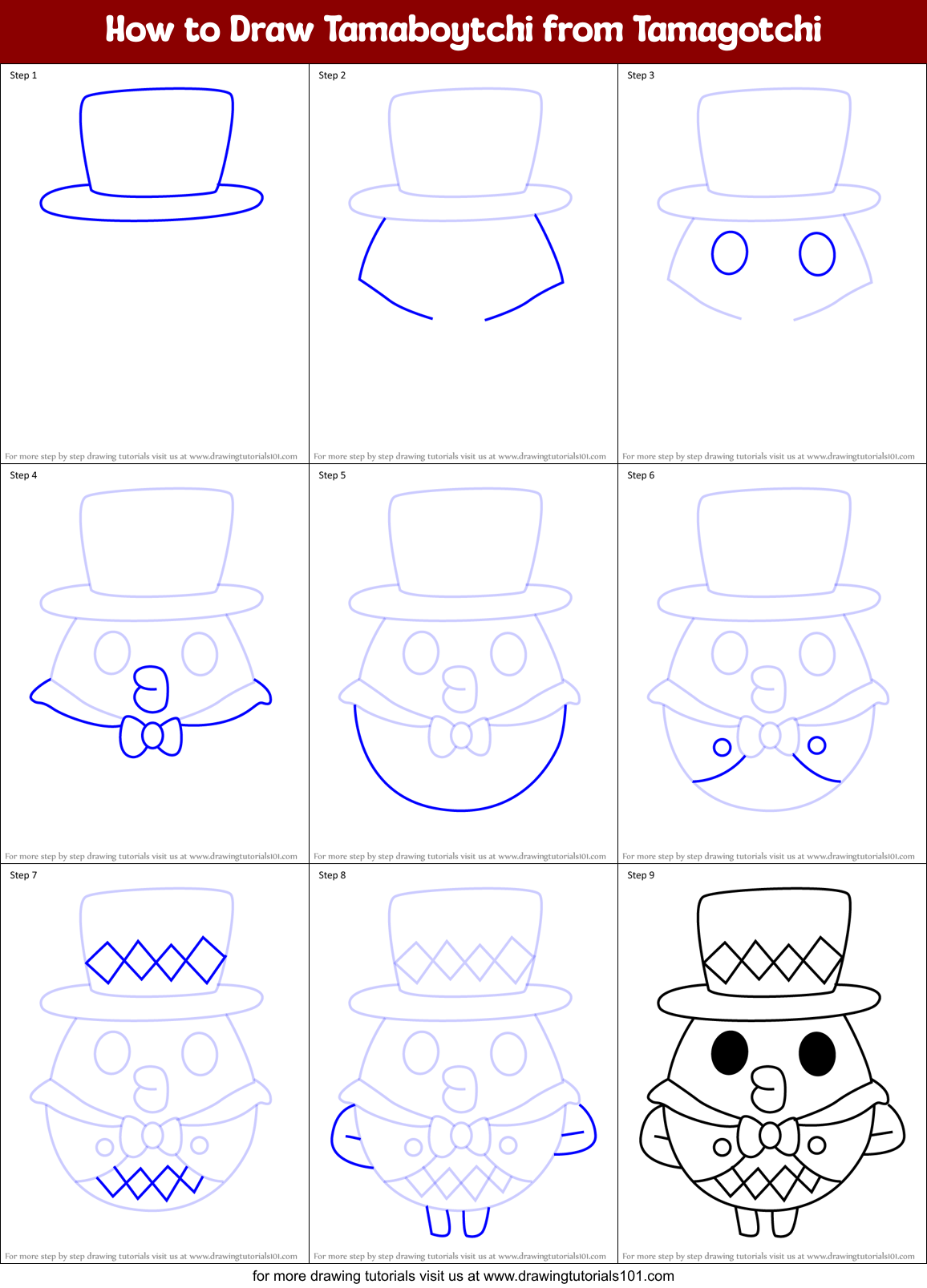 How to Draw Tamaboytchi from Tamagotchi Printable Step by Step