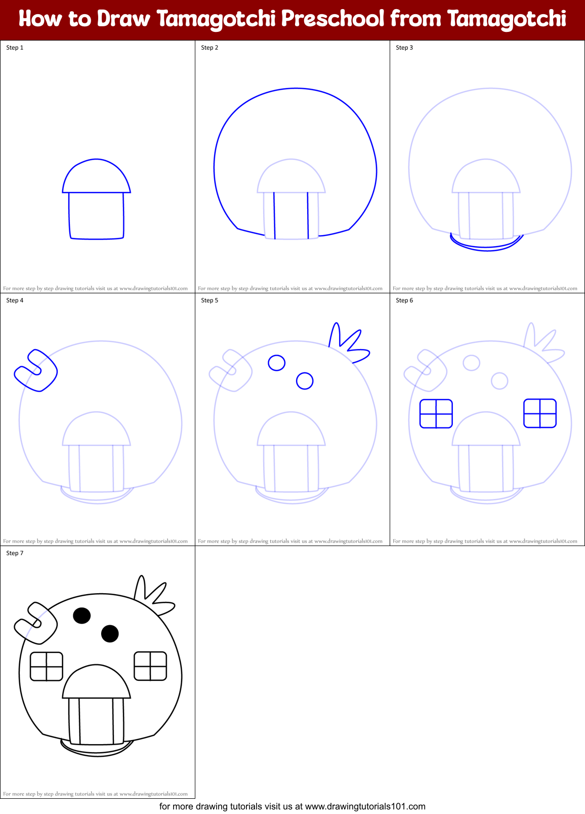 How to Draw Tamagotchi Preschool from Tamagotchi Printable Step by Step