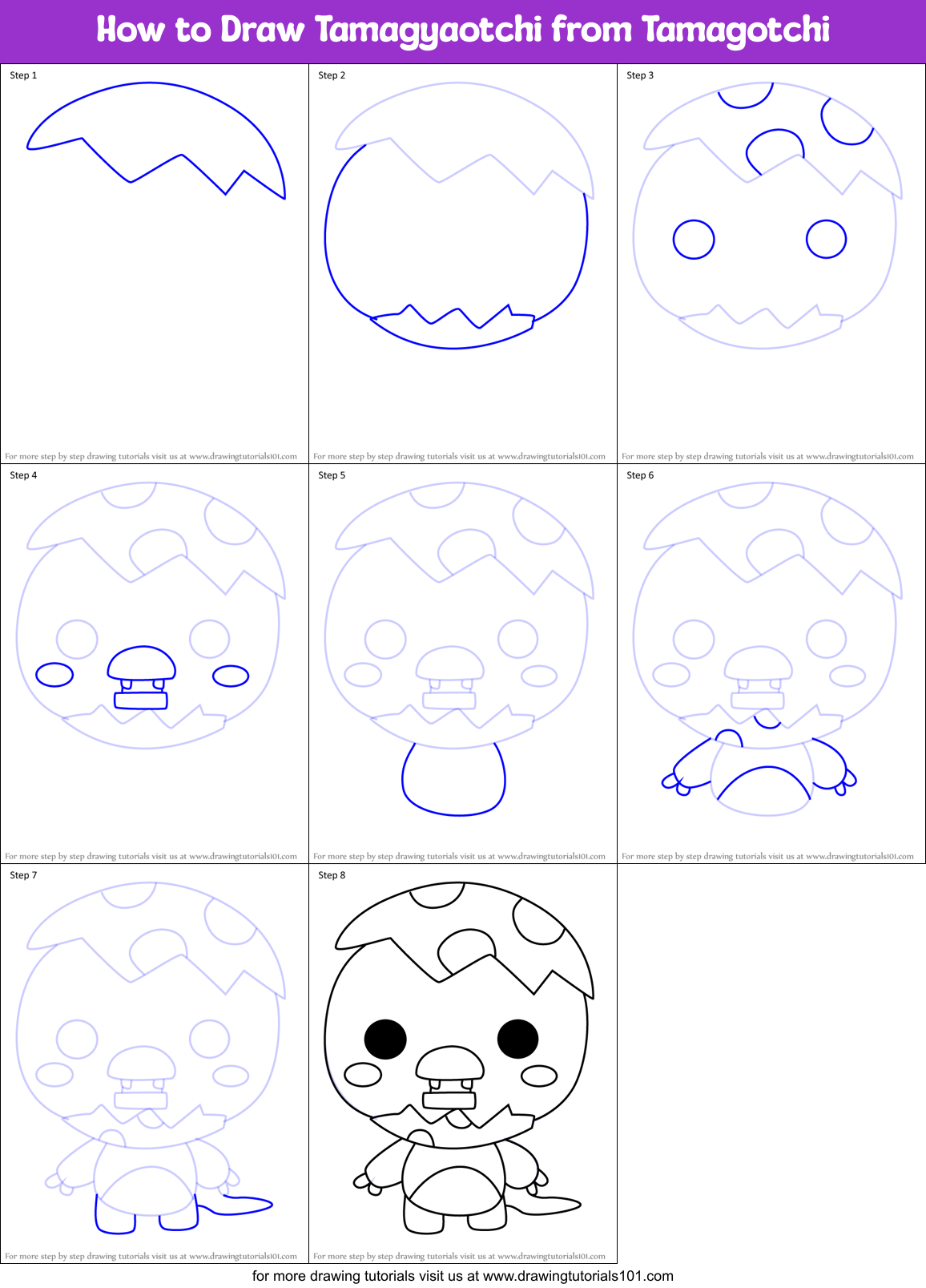 How to Draw Tamagyaotchi from Tamagotchi Printable Step by Step