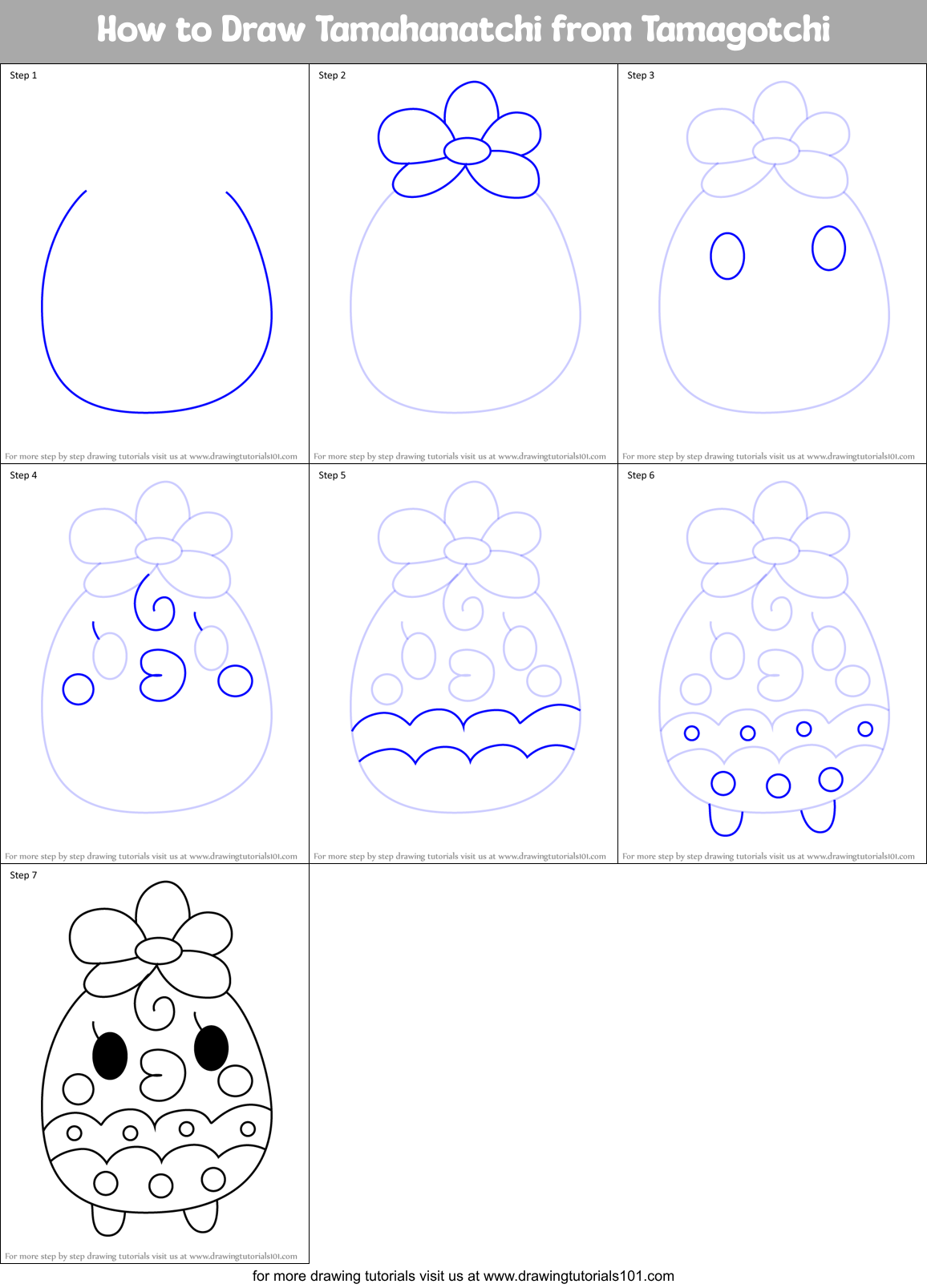 How to Draw Tamahanatchi from Tamagotchi Printable Step by Step